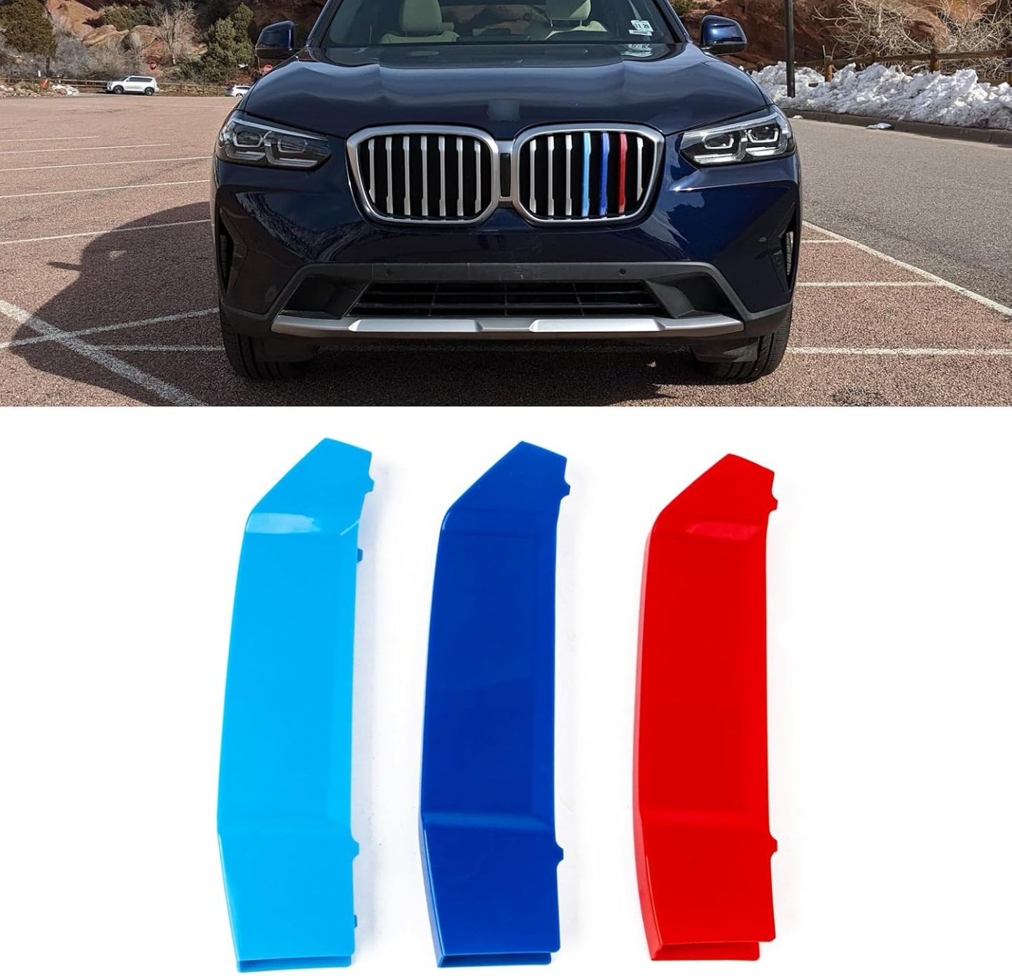 YDSSTORE  M-Colored Tri-Grille Insert Trim Strips for BMW X3 G01 & X4 G02 (2022-2023) | 7-Beam Front Center Kidney Grilles | Easy Clip-on Installation. Not for M40i Models-autoydsstore