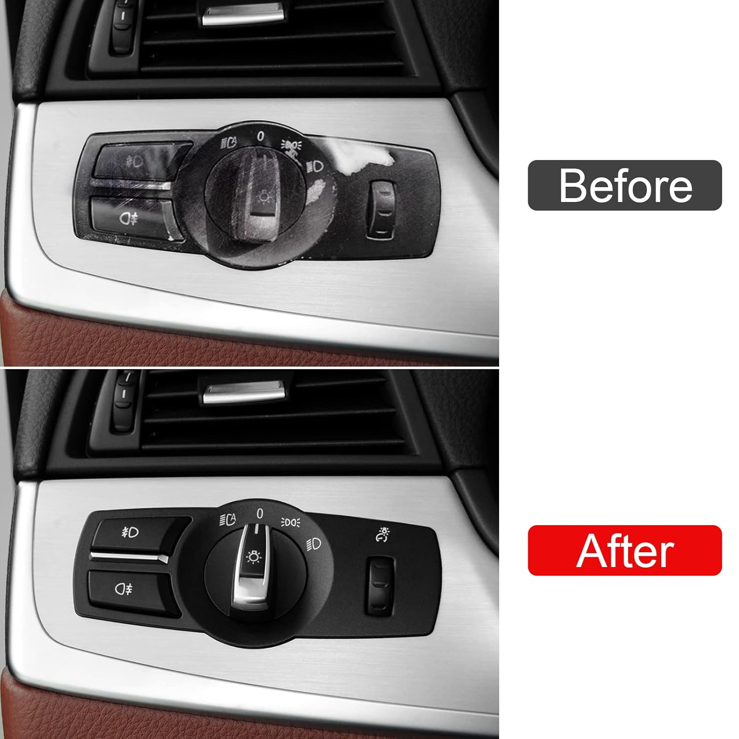 YDSSTORE  Compatible with BMW Headlight Switch Button Panel Cover for 5 Series F10 6 Series F12 7 Series F01 X3 F25 X4 F26 4PCS Light Control Knob Frame Foglight Button Kit-autoydsstore