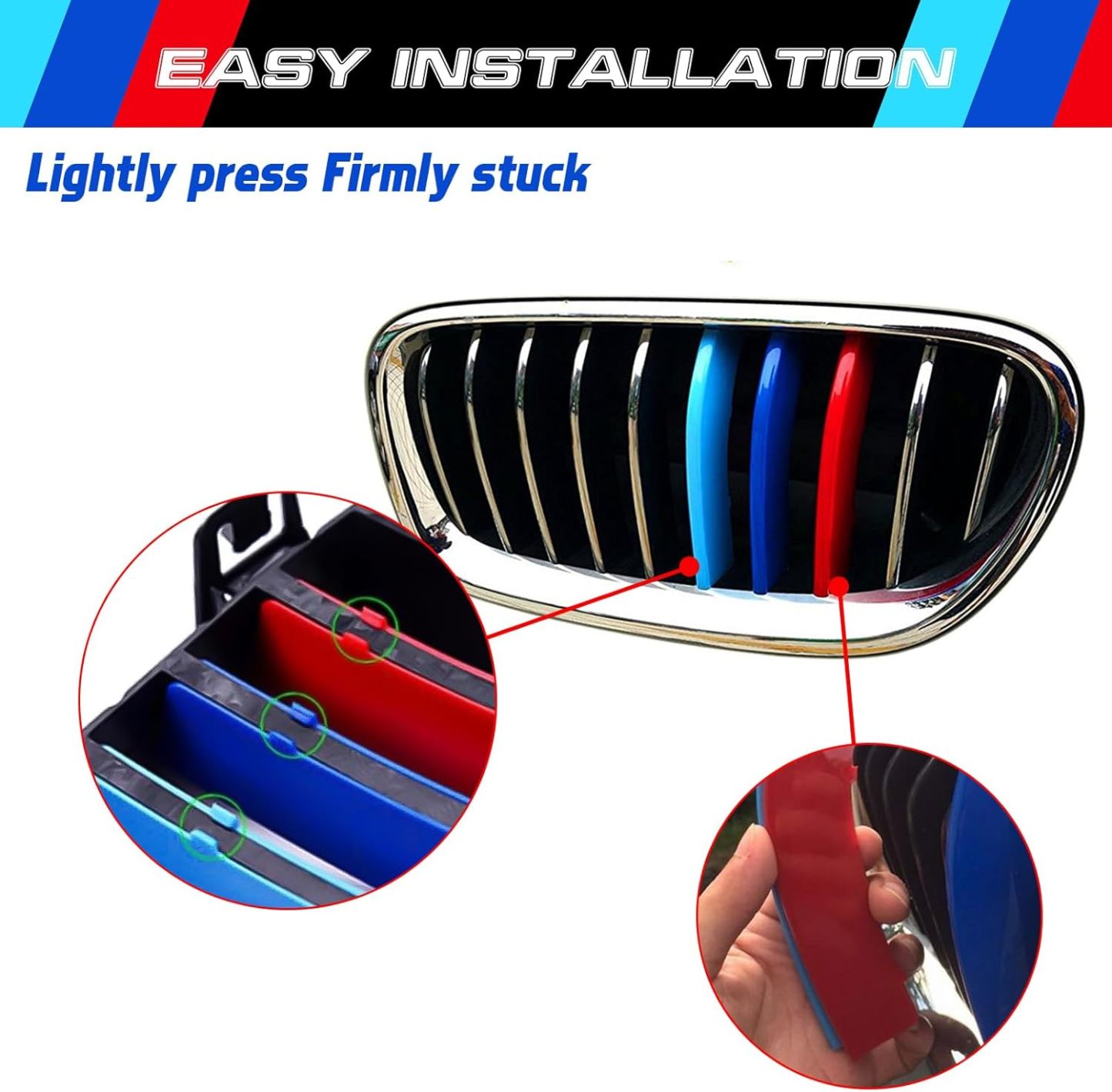 YDSSTORE M-Colored Tri Grille Insert Trim Strips for BMW F10 & F11 (2010-2016) | Compatible with 10-Beam Standard Chrome Grilles | Easy Clip-on Installation-autoydsstore