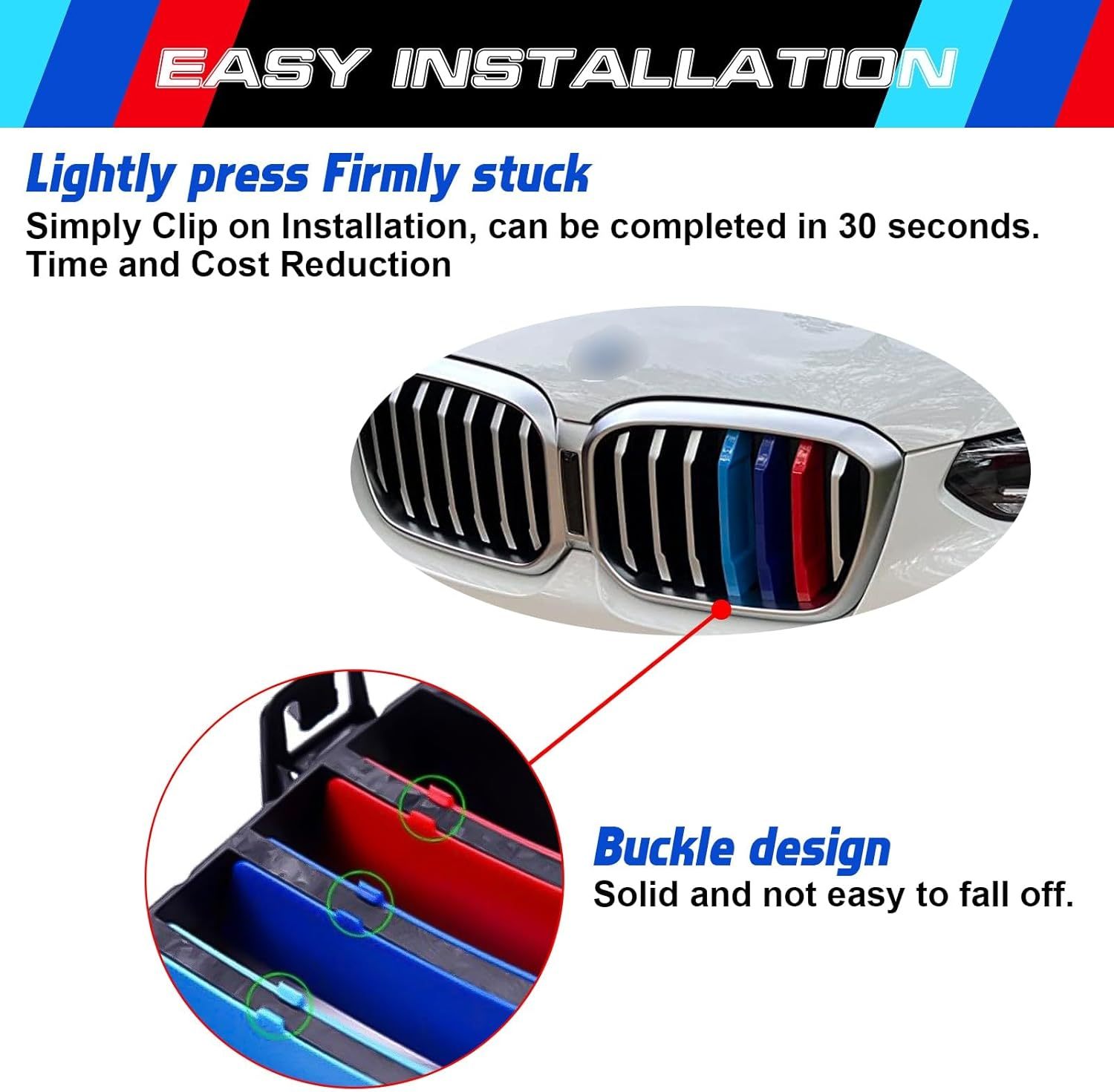 YDSSTORE  M-Colored Tri-Grille Insert Trim Strips for BMW X3 G01 & X4 G02 (2022-2023) | 7-Beam Front Center Kidney Grilles | Easy Clip-on Installation. Not for M40i Models-autoydsstore
