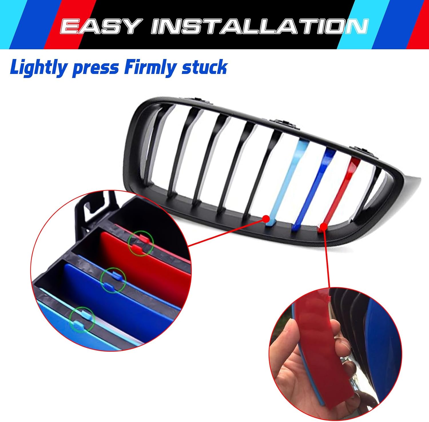 YDSSTORE M-Colored Tri Grille Insert Trim Strips for BMW 4 Series F32 F33 F36 (2014-2018) | Compatible with 9-Beam Black Curved Grilles | Easy Clip-on Installation-autoydsstore