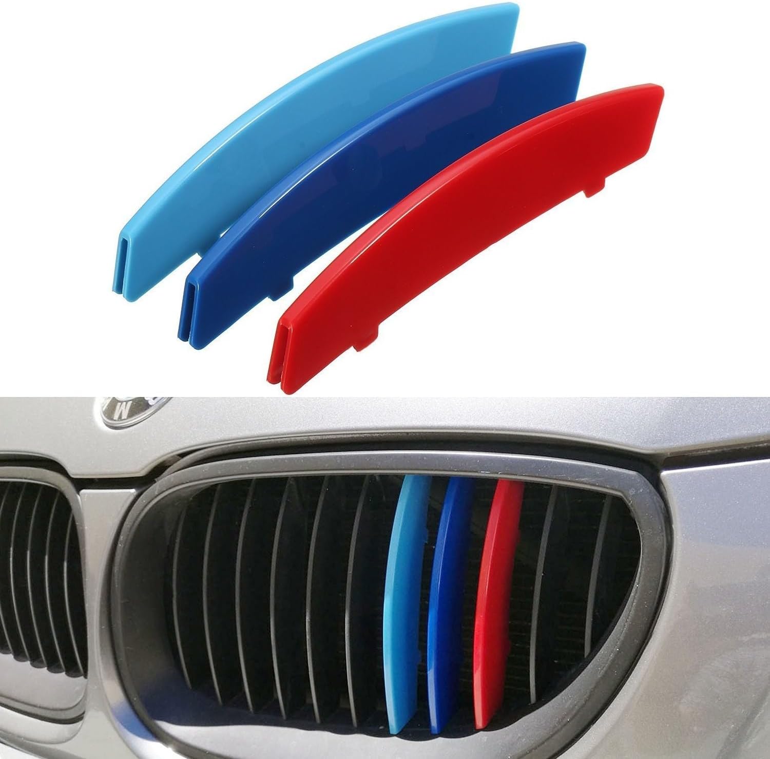 YDSSTORE M-Colored Tri Grille Insert Trim Strips for BMW 5 Series E60 (2004-2010) | Compatible with 11-Beam Standard Grille | Easy Clip-on Installation-autoydsstore