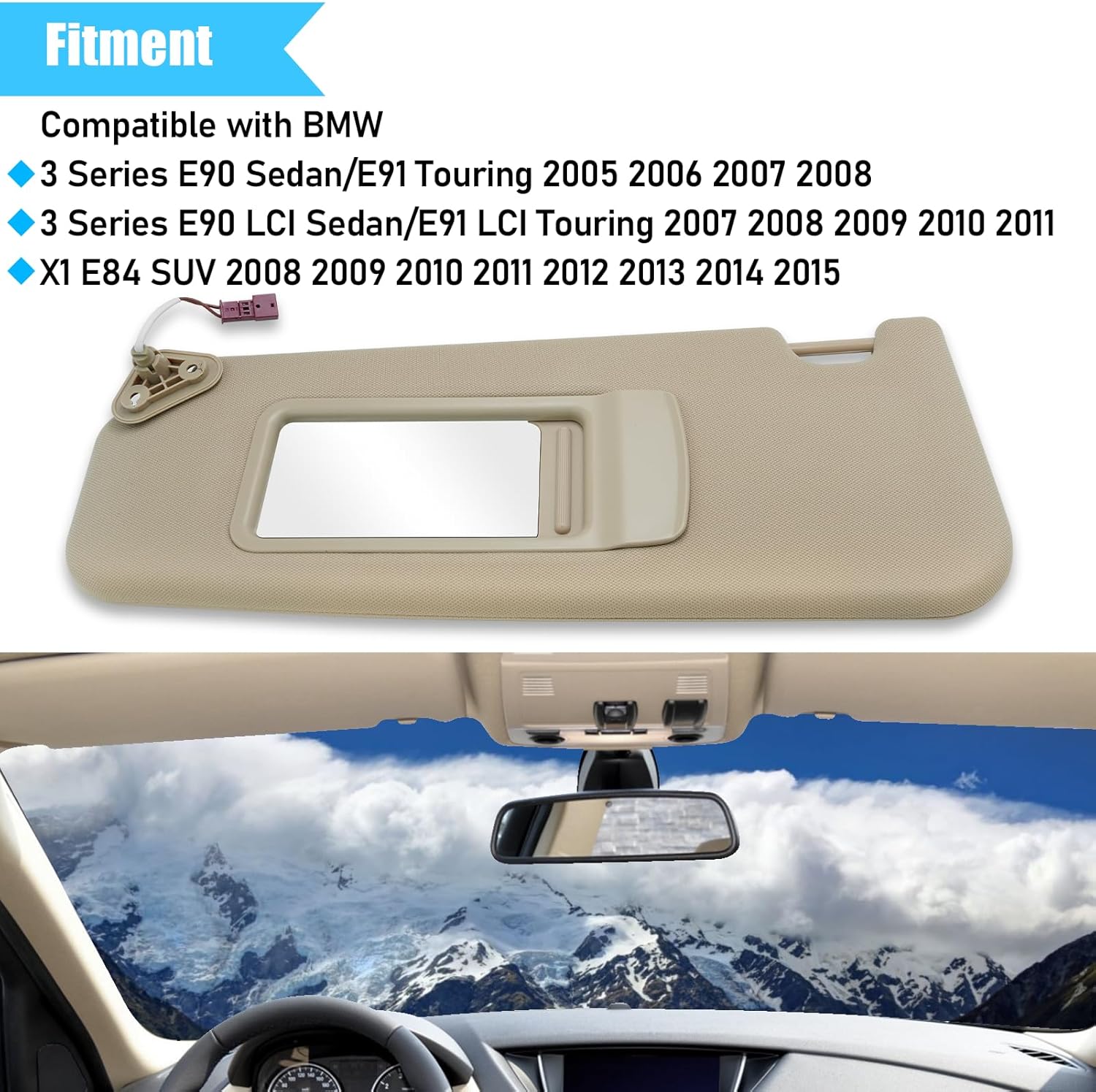 BMW 3 Series & X1 Sun Visor (E90. E91. E84) 2005-2015 | Beige. Left | YDSSTORE