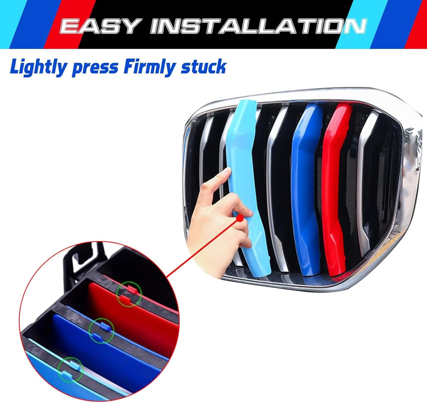 YDSSTORE  M-Colored Tri Grille Insert Trim Strips for BMW X5 G05 (2019+) | Compatible with 7-Beam Front Kidney Grilles & Night Vision Camera | Easy Clip-on Installation-autoydsstore