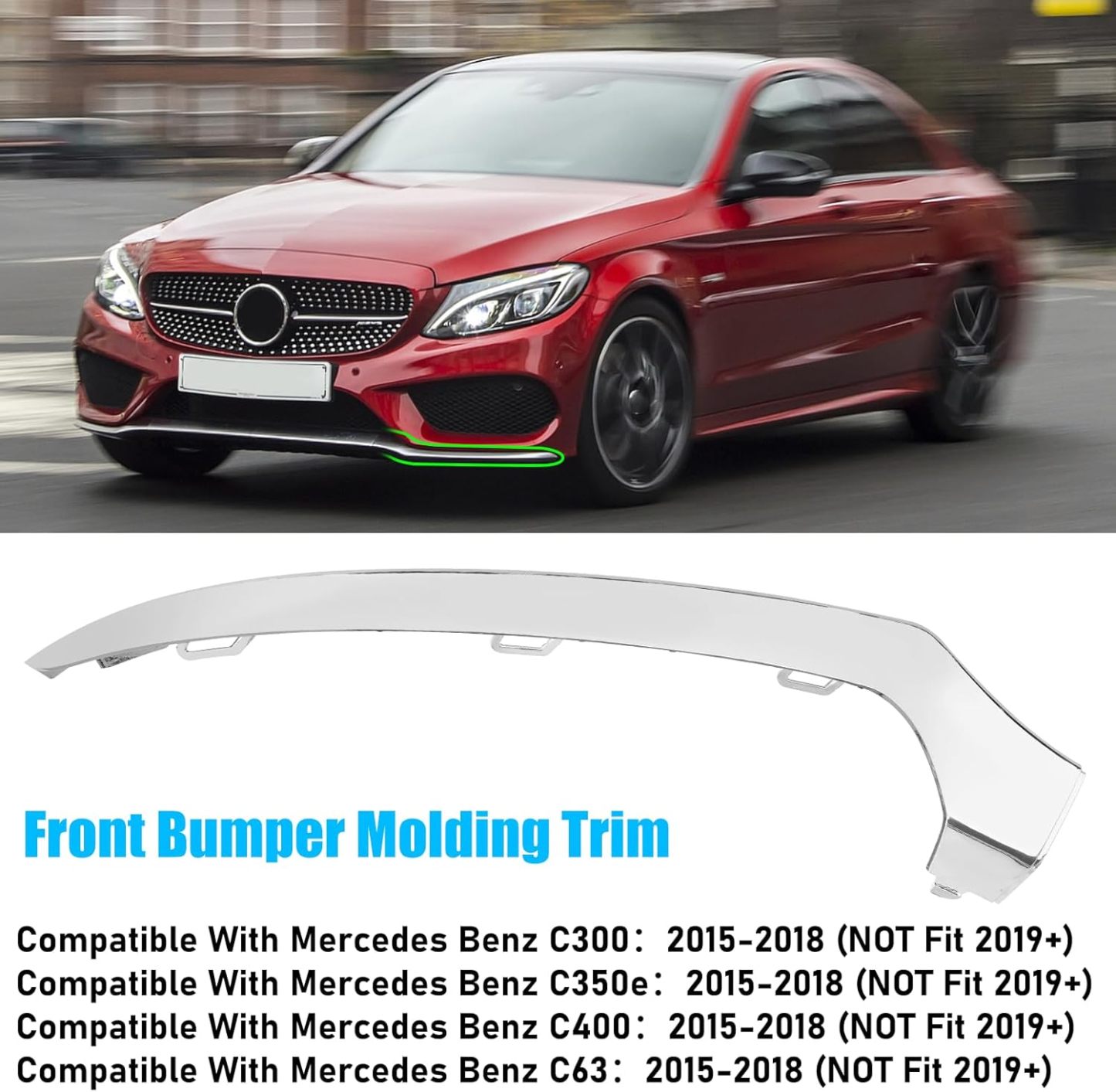 For Mercedes-Benz W205 Front Bumper Trim Molding 2015-2018.Left Side Front Bumper Lower Chrome Trim Replacement A2058851374 for Mercedes W205 C300 C400 C350 C63 AMG-LINE Sport Model-autoydsstore