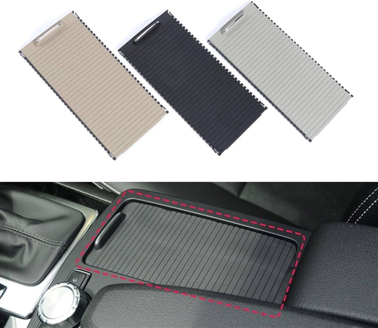 Auto Console Bekerhouder Blind Cover Rits Rolling Gordijn. for Mercedes-Benz. W204 C Klasse W212 E Klasse C180 C200 C220 E200 E260 Rolgordijn middenconsole (Size : Beige)