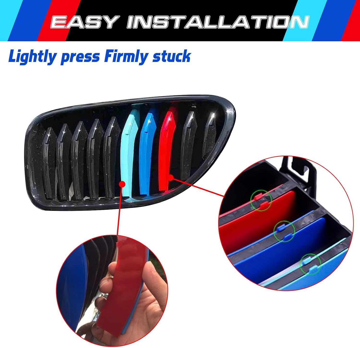 YDSSTORE M-Colored Tri Grille Insert Trim Strips for BMW Pre-LCI 6 Series F12 F13 (2012-2015) | Compatible with 10-Beam Front Kidney Grilles for 640i 650i 2-Door Coupe/Convertible-autoydsstore