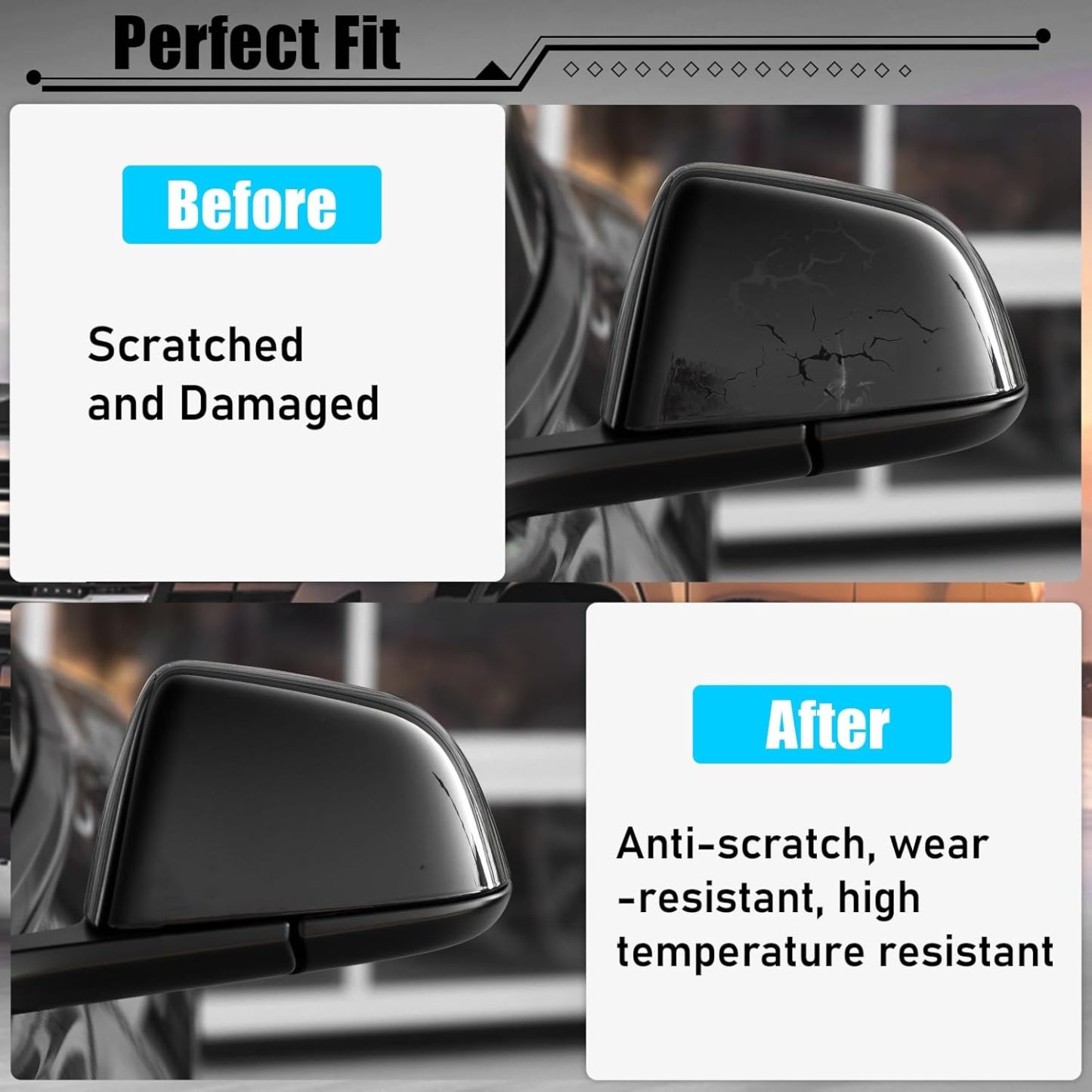 Tesla Model 3 Side Mirror Cover Replacement (2017-2023) - Black | YDSSTORE