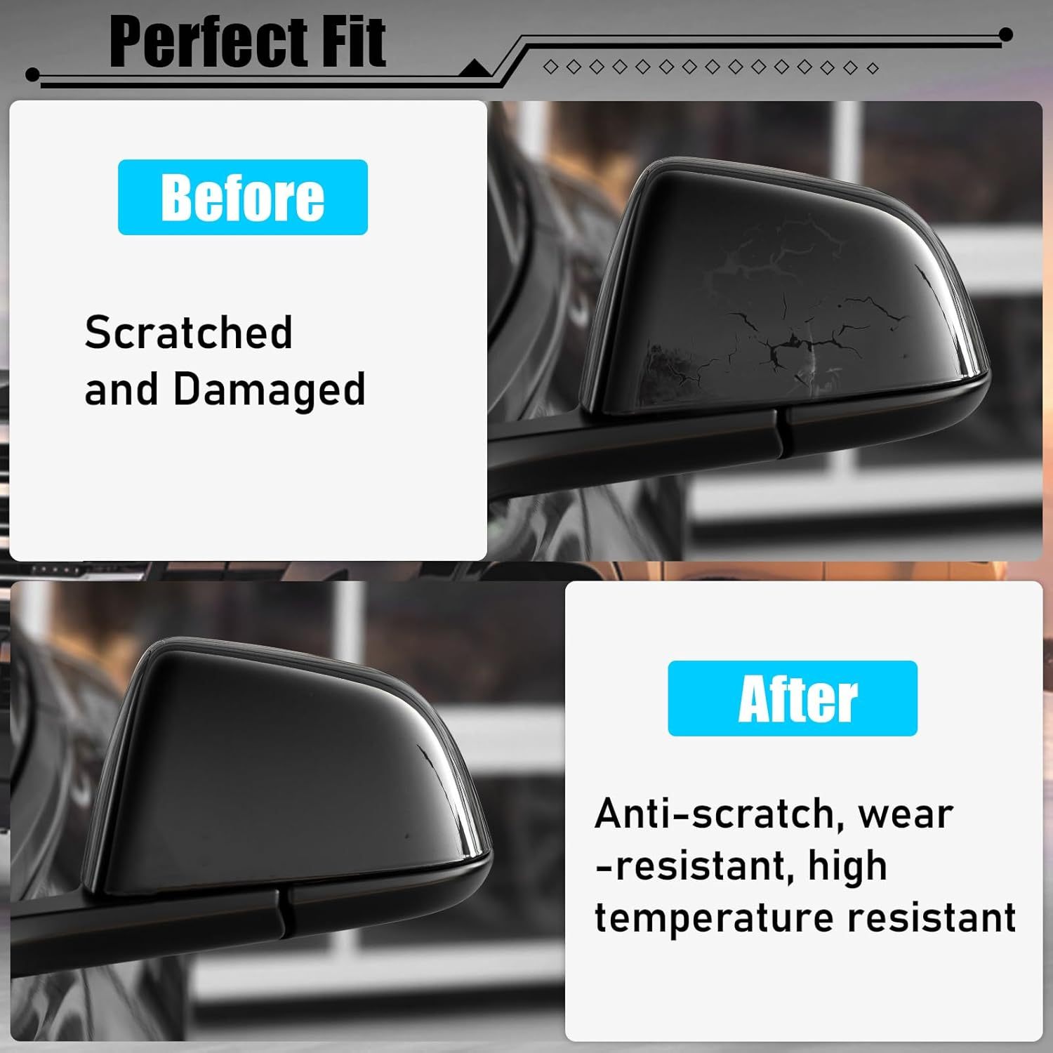 Tesla Model 3 Side Mirror Cover Replacement (2017-2023) - Black | YDSSTORE