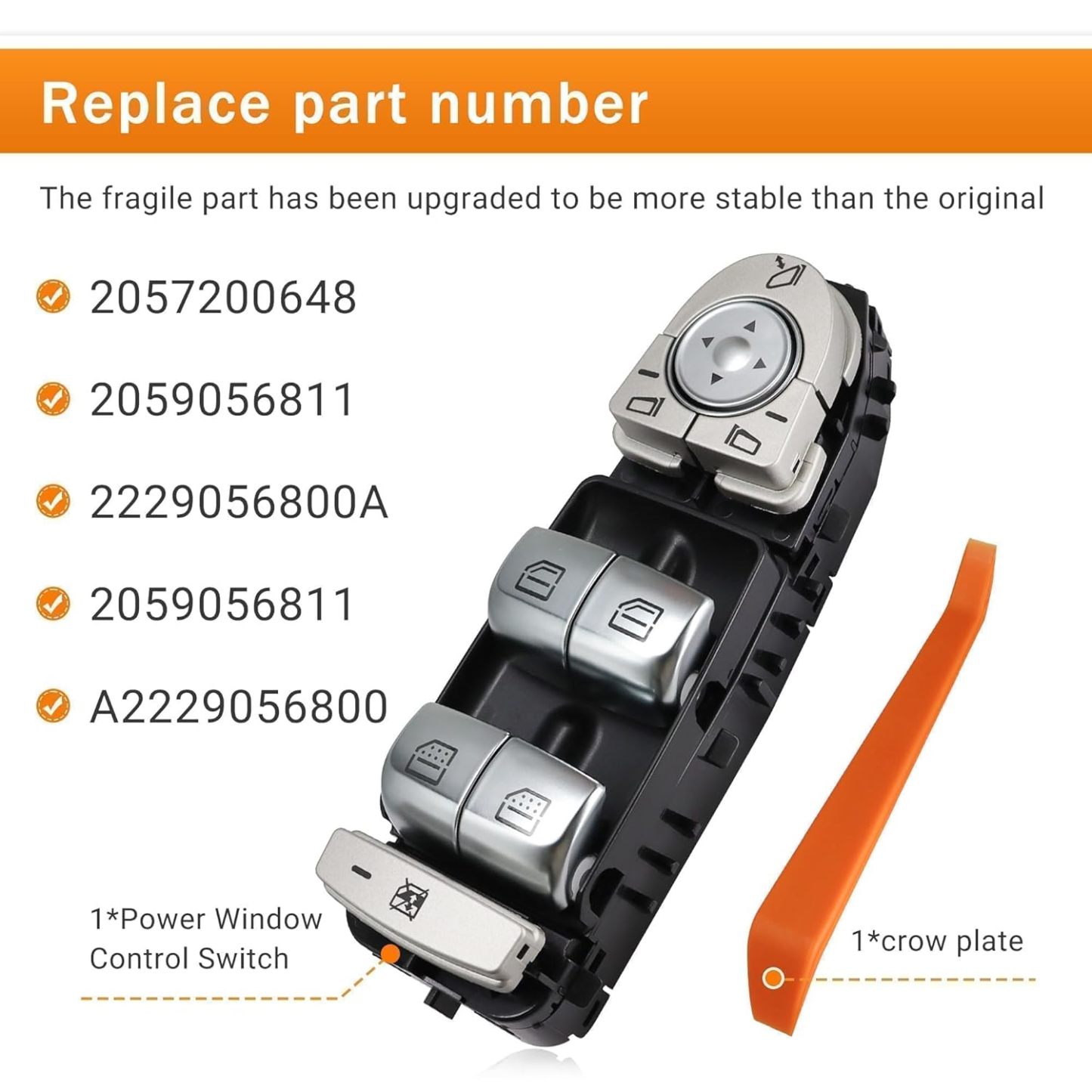 2229056800 Left Driver Side Door Power Window Switch Fit for Mercedes Benz C300 C400 GLC300 2015 2016 2017 2018 2019 2020 2021 Black