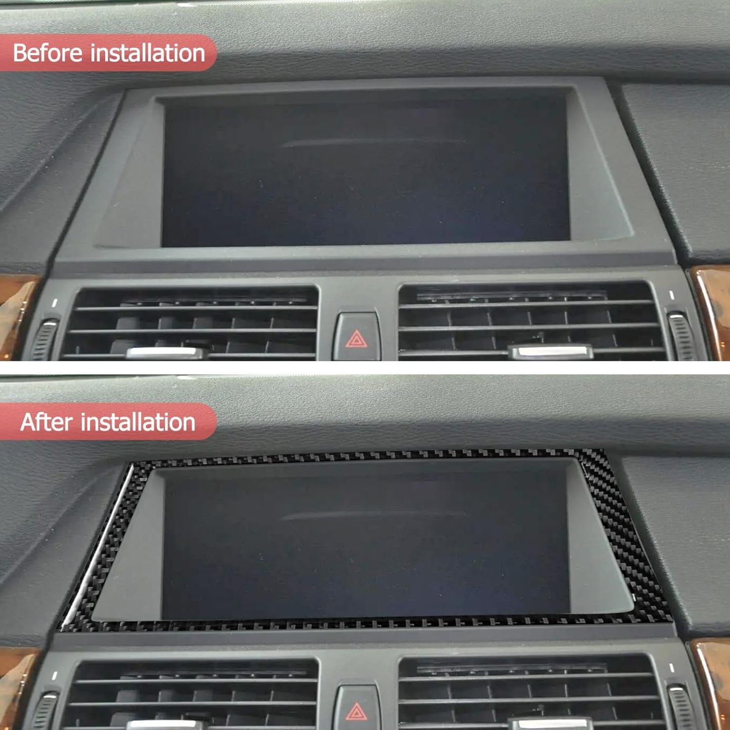 YDSSTORE Carbon Fiber Center Console Display Screen Navigation Frame Cover Trim Interior Accessories for BMW X5 E70 X6 E71 (2008-2013) – 1pc Black-autoydsstore