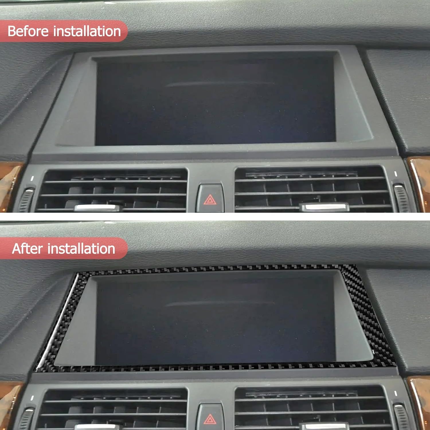 YDSSTORE Carbon Fiber Center Console Display Screen Navigation Frame Cover Trim Interior Accessories for BMW X5 E70 X6 E71 (2008-2013) – 1pc Black-autoydsstore