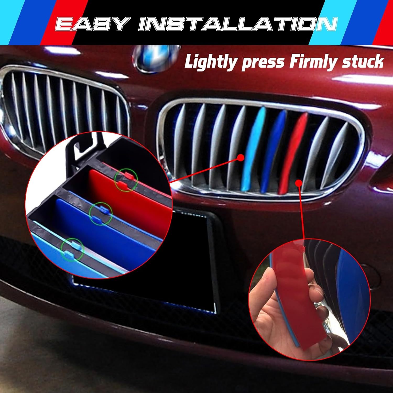 YDSSTORE M-Colored Tri Grille Insert Trim Strips for BMW E85 & E86 Z4 (2002-2008) | Compatible with 9-Beam Front Kidney Grilles | Easy Clip-on Installation-autoydsstore