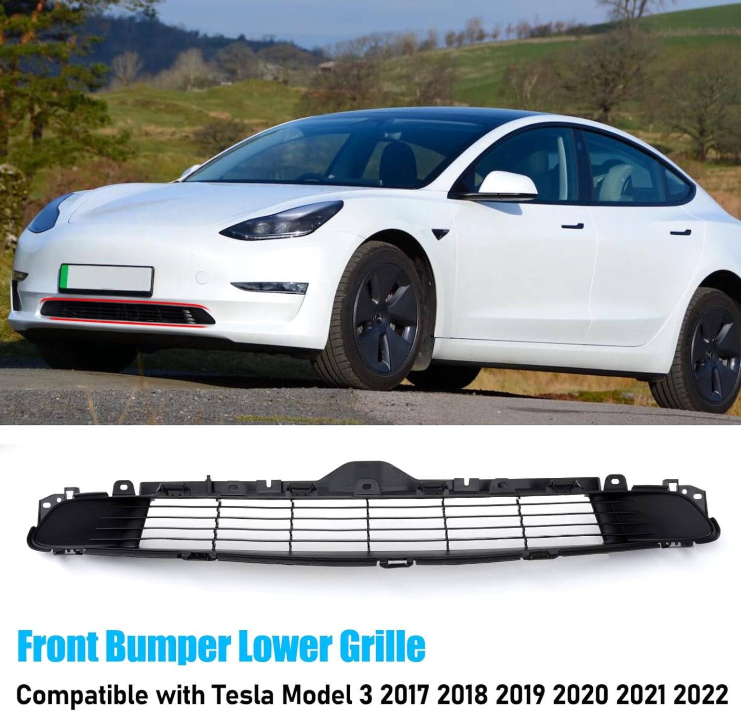 YDSSTORE Compatible with Tesla Mode 3 Front Bumper Grille Replacement 2017 2018 2019 2020 2021 2022 2023. Front Bumper Lower Grille for Tesla Model 3 Replace for 1085927-00-C Air Inlet Vent Grille Cover-autoydsstore