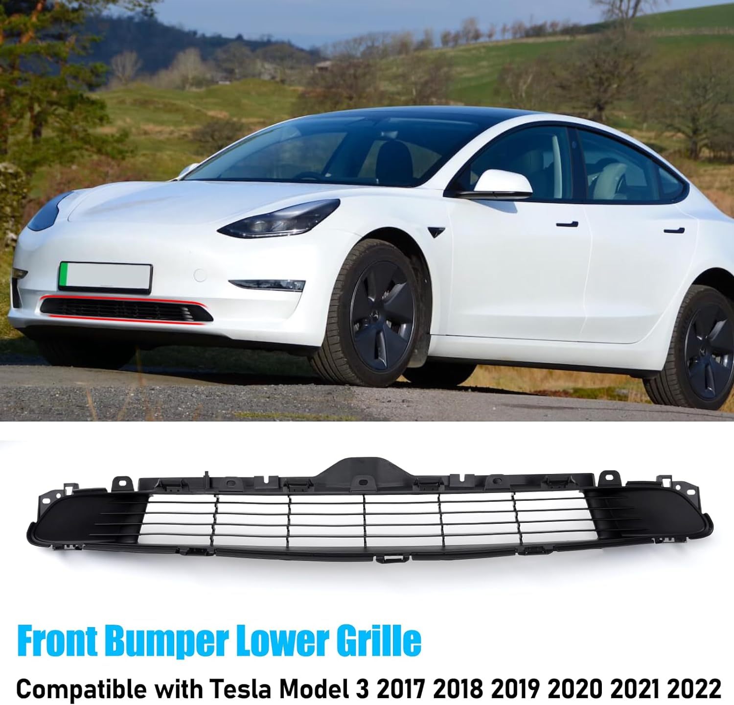 YDSSTORE Compatible with Tesla Mode 3 Front Bumper Grille Replacement 2017 2018 2019 2020 2021 2022 2023. Front Bumper Lower Grille for Tesla Model 3 Replace for 1085927-00-C Air Inlet Vent Grille Cover-autoydsstore