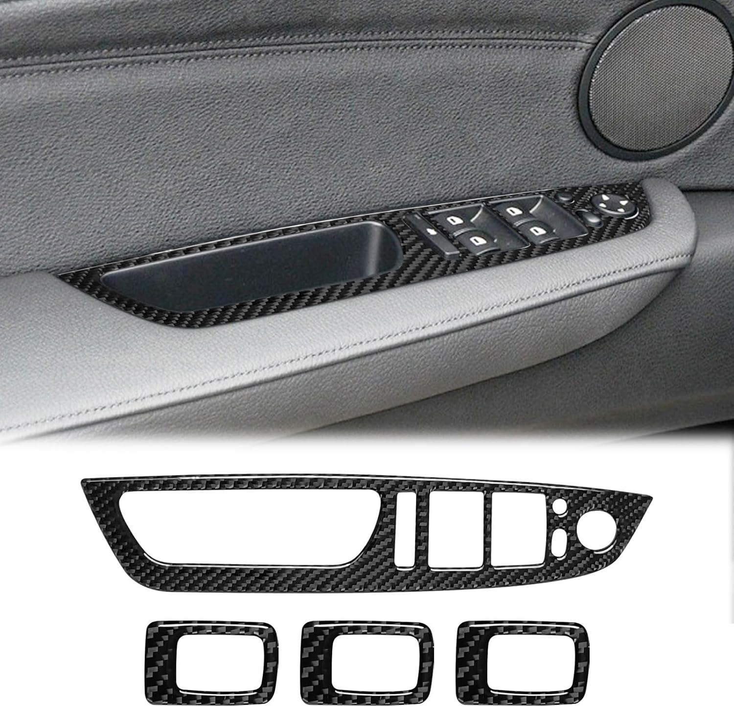 YDSSTORE Carbon Fiber Center Console Car Door Window Rising Control Button Panel Cover Trim Interior Accessories for BMW X5 X6 E70 E71 (2008-2013) – 4pc Black-autoydsstore
