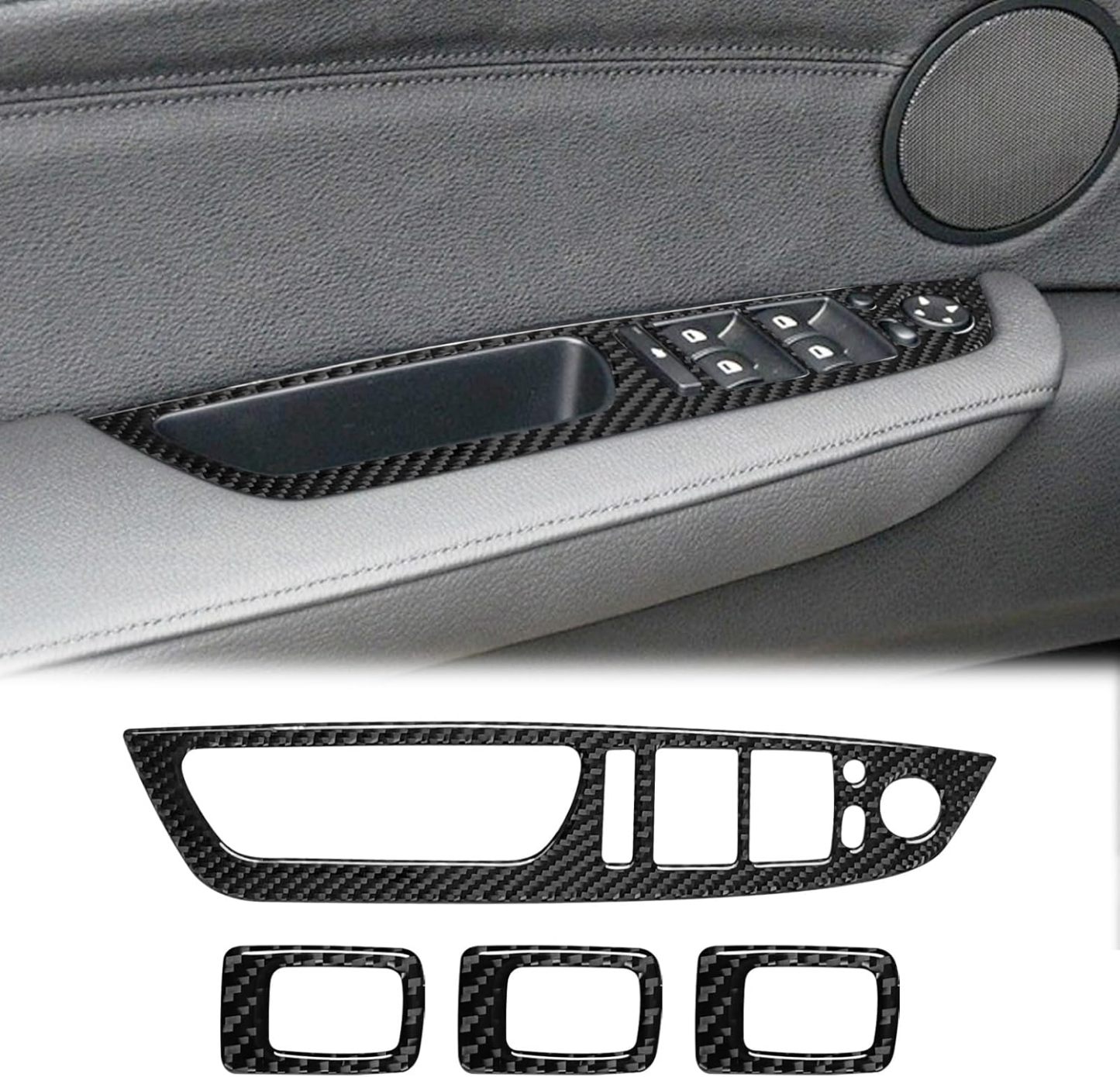 YDSSTORE Carbon Fiber Center Console Car Door Window Rising Control Button Panel Cover Trim Interior Accessories for BMW X5 X6 E70 E71 (2008-2013) – 4pc Black-autoydsstore