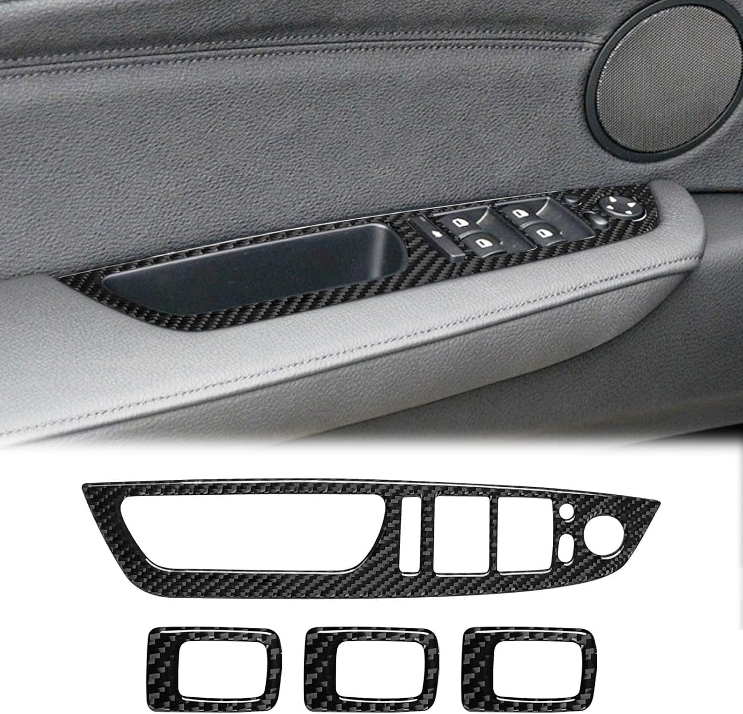 YDSSTORE Carbon Fiber Center Console Car Door Window Rising Control Button Panel Cover Trim Interior Accessories for BMW X5 X6 E70 E71 (2008-2013) – 4pc Black-autoydsstore