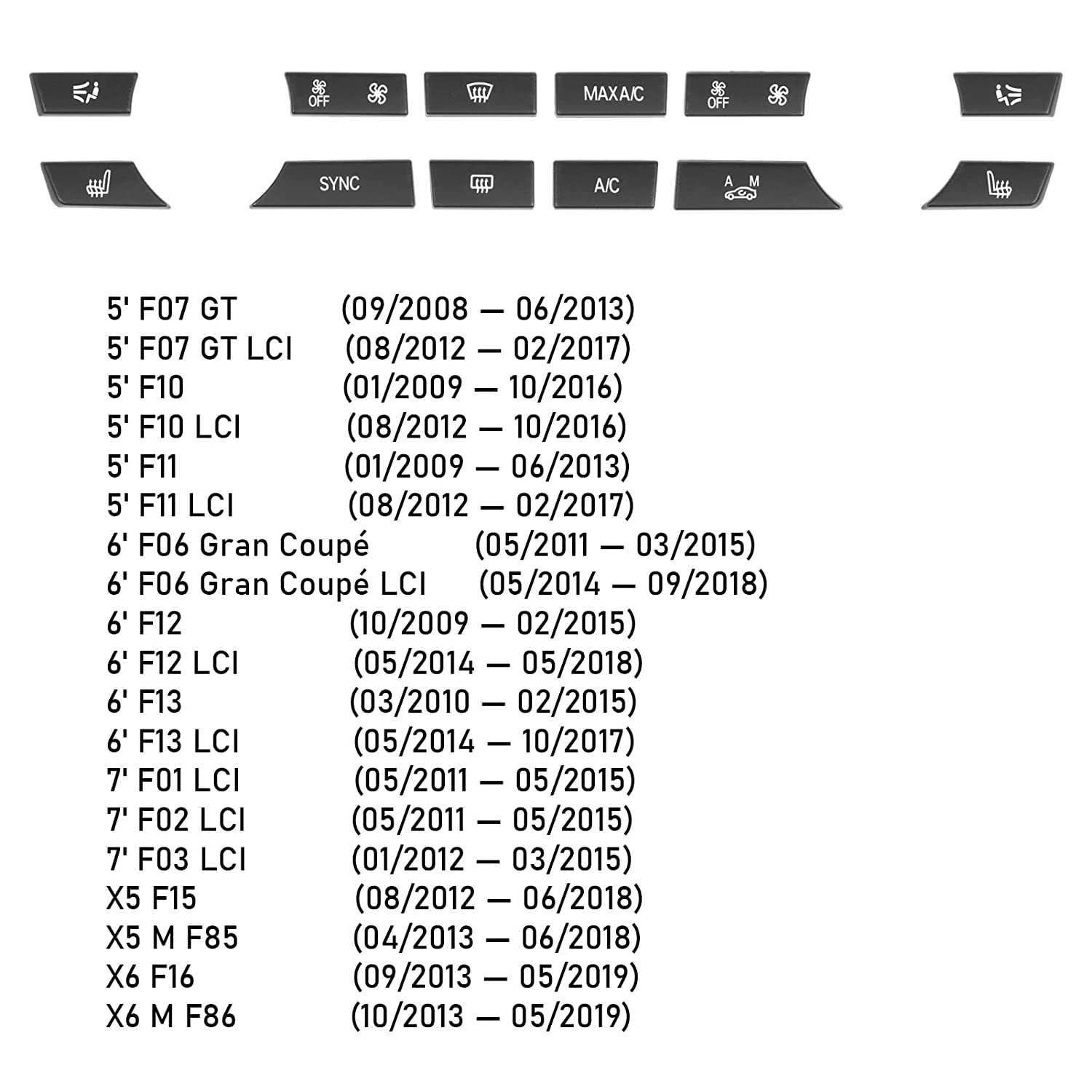 For BMW 5'/6'/7'/X5/X6 Climate Control Button Covers 12PCS | YDSSTORE