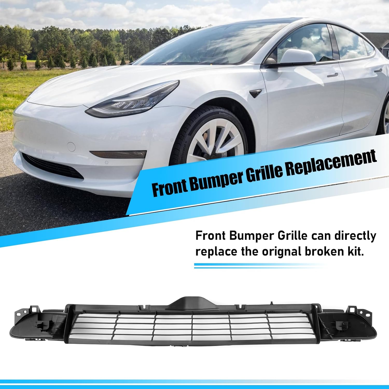 YDSSTORE Compatible with Tesla Mode 3 Front Bumper Grille Replacement 2017 2018 2019 2020 2021 2022 2023. Front Bumper Lower Grille for Tesla Model 3 Replace for 1085927-00-C Air Inlet Vent Grille Cover-autoydsstore