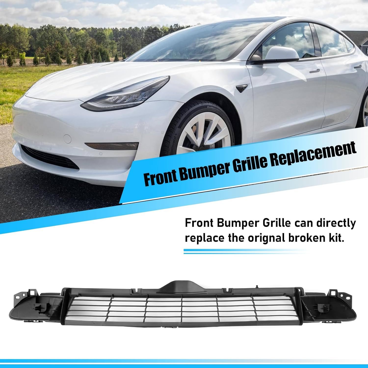 YDSSTORE Compatible with Tesla Mode 3 Front Bumper Grille Replacement 2017 2018 2019 2020 2021 2022 2023. Front Bumper Lower Grille for Tesla Model 3 Replace for 1085927-00-C Air Inlet Vent Grille Cover-autoydsstore