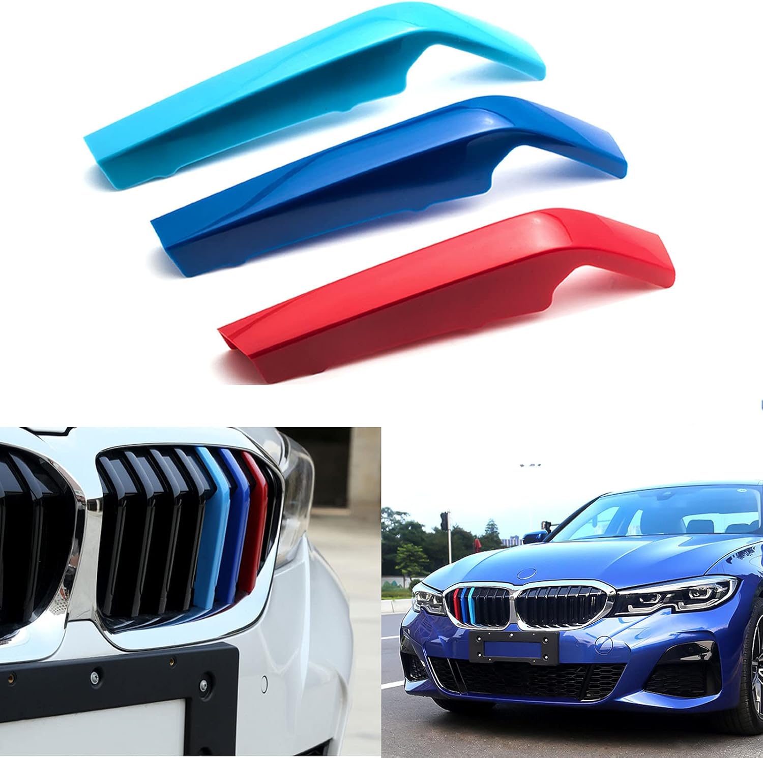 YDSSTORE M-Colored Tri Grille Insert Trim Strips for BMW G20 3 Series (2019-2022) | Compatible with 8-Beam Front Kidney Grilles for 330i 340i-autoydsstore