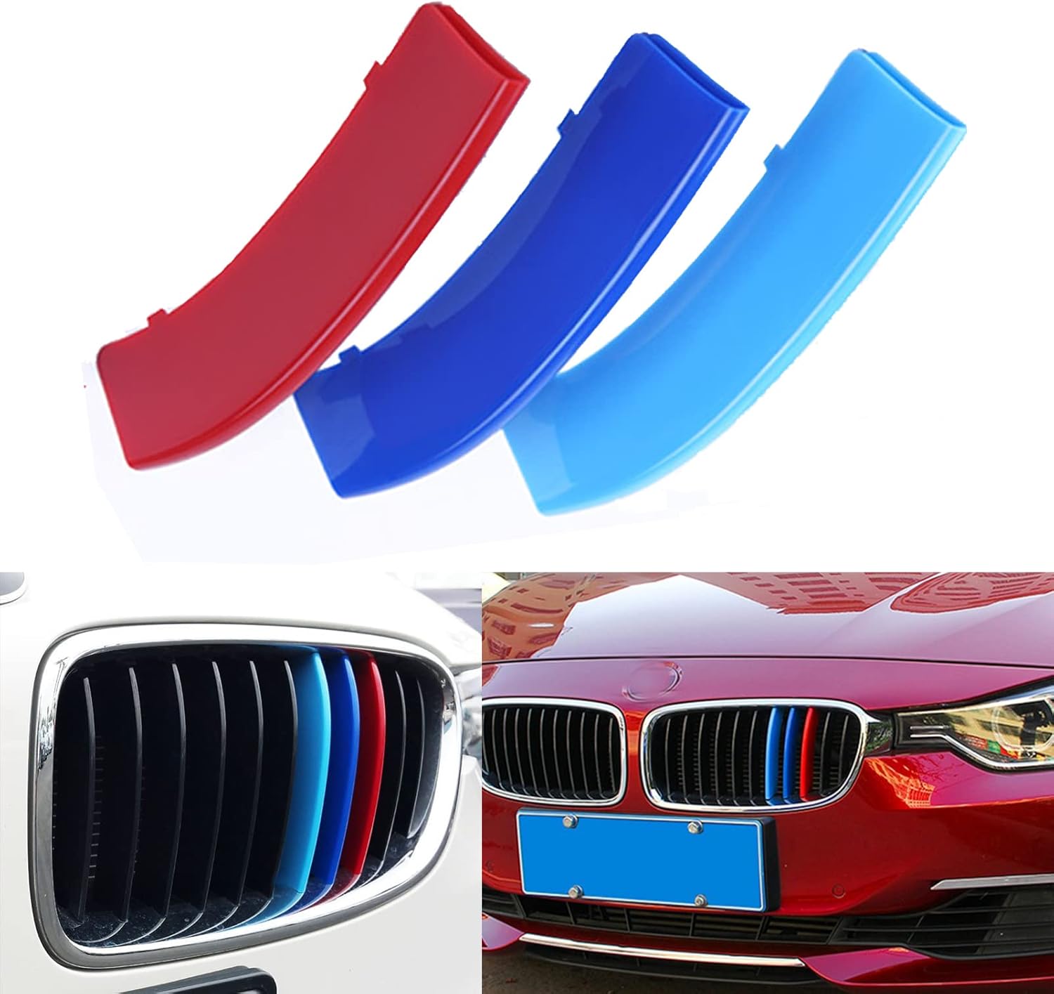 YDSSTORE M-Colored Tri Grille Insert Trim Strips for BMW 3 Series F30 & 4 Series F32 (2012-up. 2014-up) | Compatible with Standard Chrome Kidney Grilles | 11-Beam Front Grille | Easy Clip-on Installation-autoydsstore