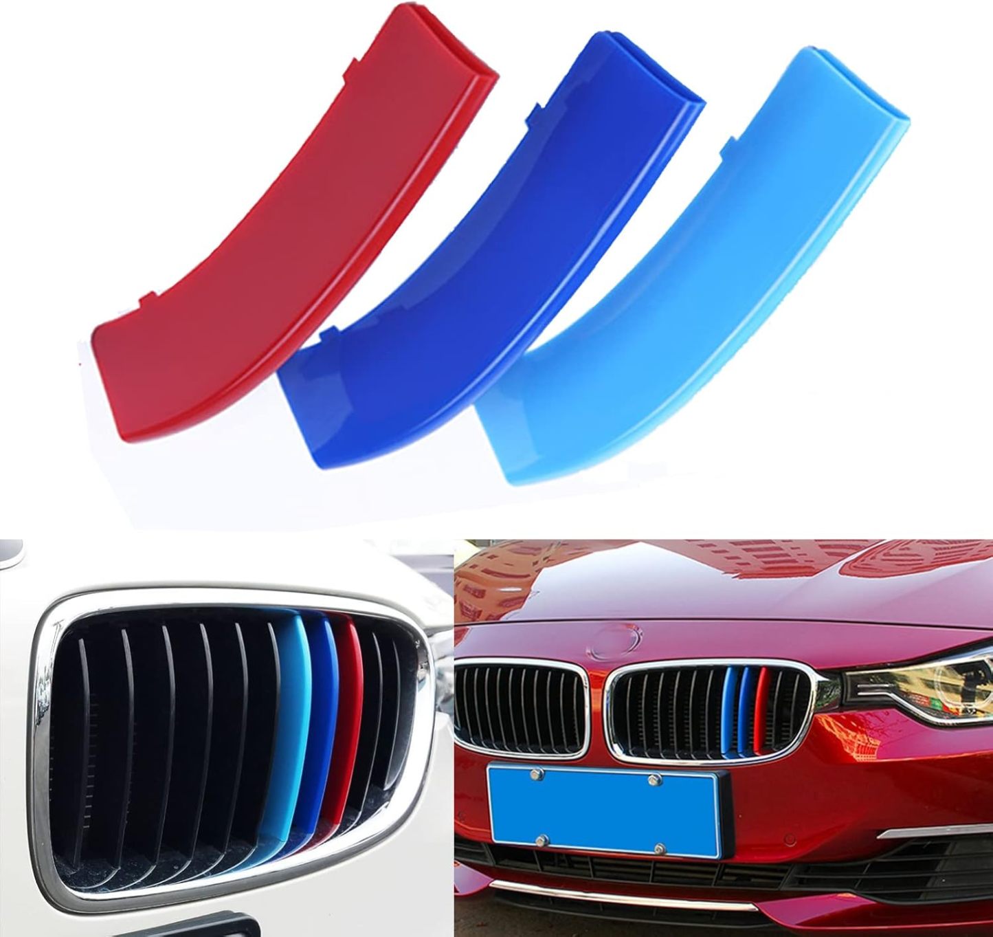 YDSSTORE M-Colored Tri Grille Insert Trim Strips for BMW 3 Series F30 & 4 Series F32 (2012-up. 2014-up) | Compatible with Standard Chrome Kidney Grilles | 11-Beam Front Grille | Easy Clip-on Installation-autoydsstore