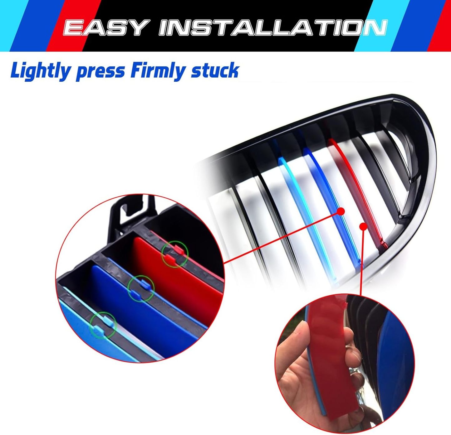 YDSSTORE M-Colored Tri Grille Insert Trim Strips for BMW 5 Series E60 (2004-2010) | Compatible with 11-Beam Standard Grille | Easy Clip-on Installation-autoydsstore
