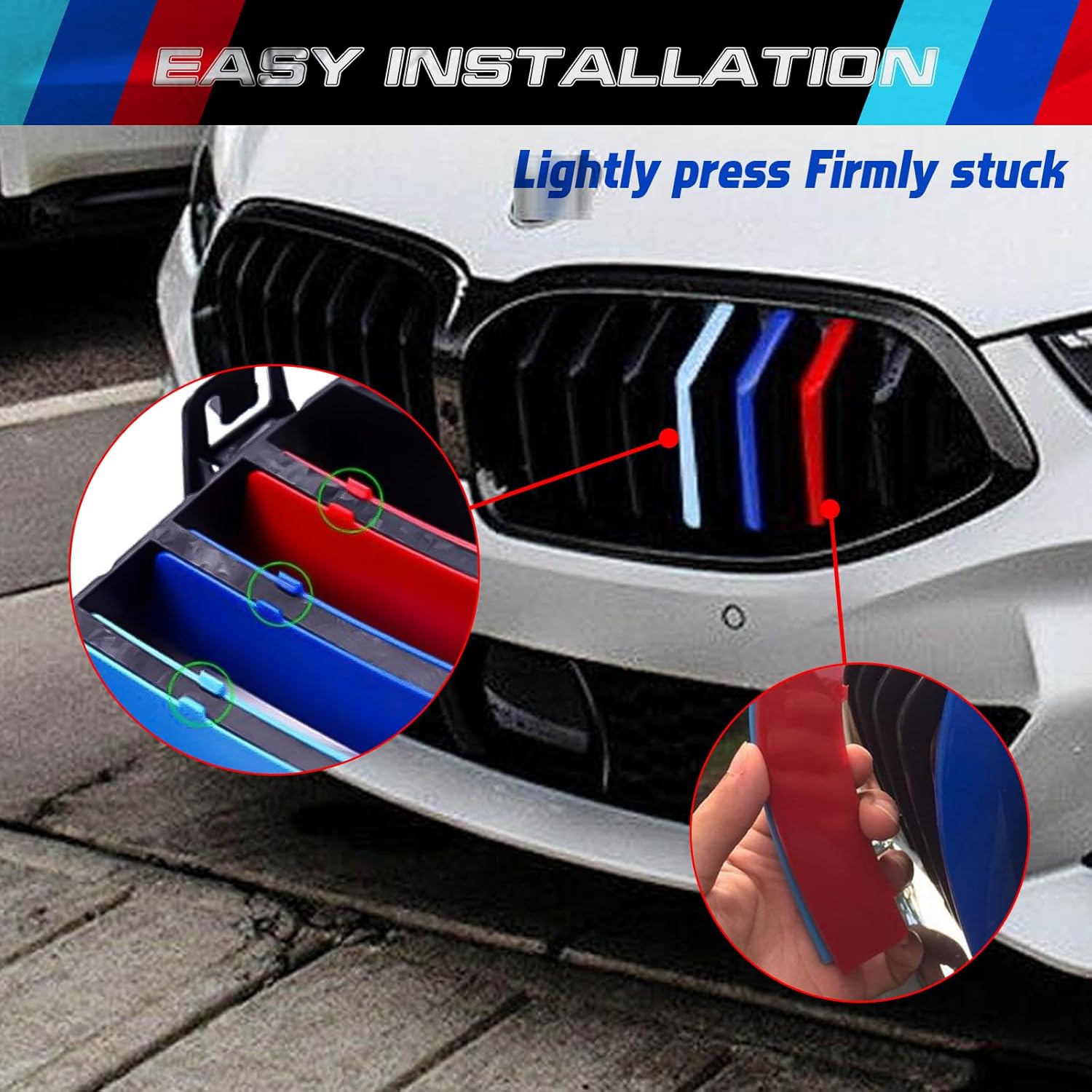 YDSSTORE M-Colored Tri Grille Insert Trim Strips for BMW G15 8 Series (2019-up) | Compatible with 7-Beam Front Kidney Grilles for 840i. 850i. M850i-autoydsstore