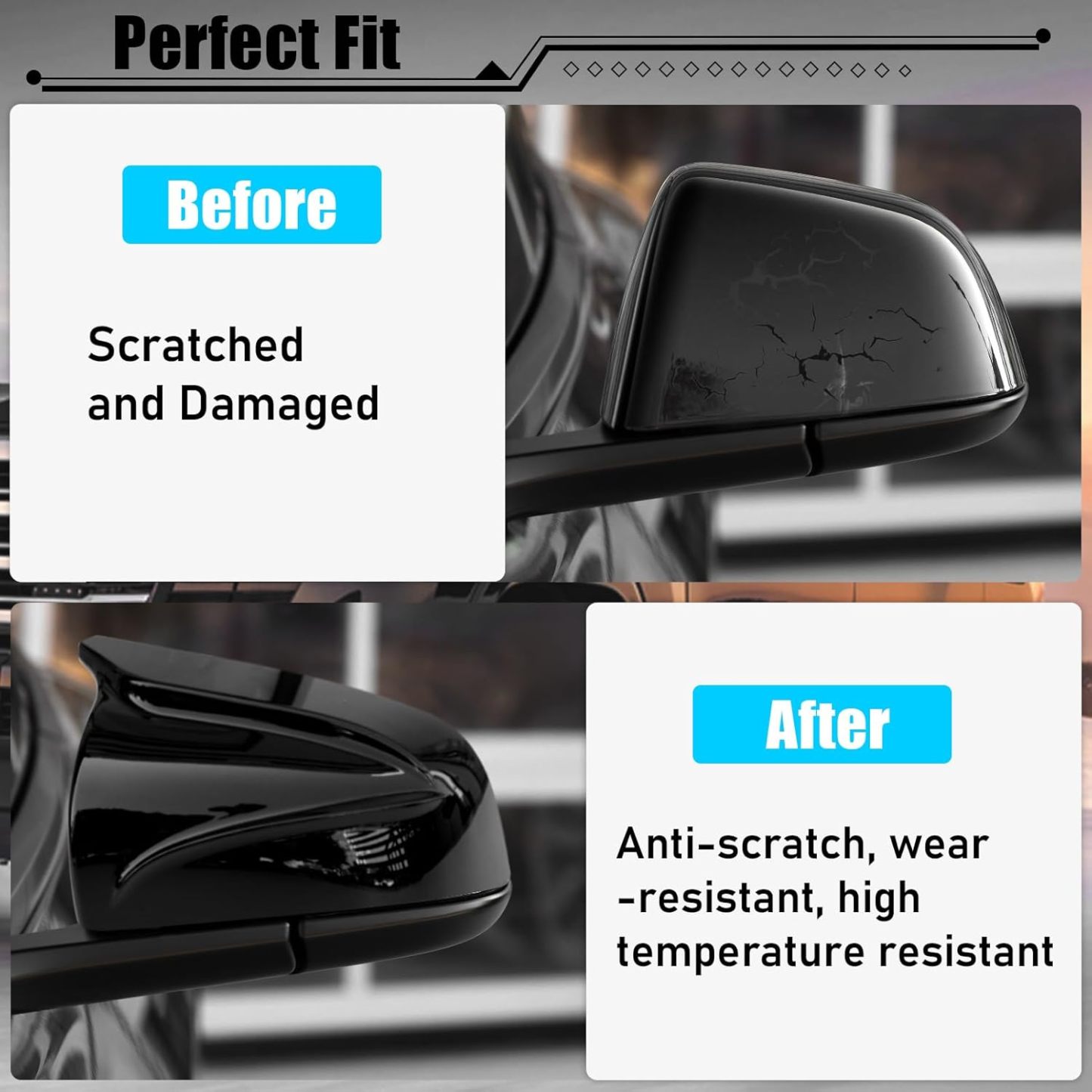 YDSSTORE Compatible with Tesla Model 3 Side Mirror Cover 2017-2024. Horns M Style Glossy Black Rear View Mirror Cover. Clip-on Left Driver &Right Passenger Side Mirror Caps for Tesla Model 3 Accessories-autoydsstore