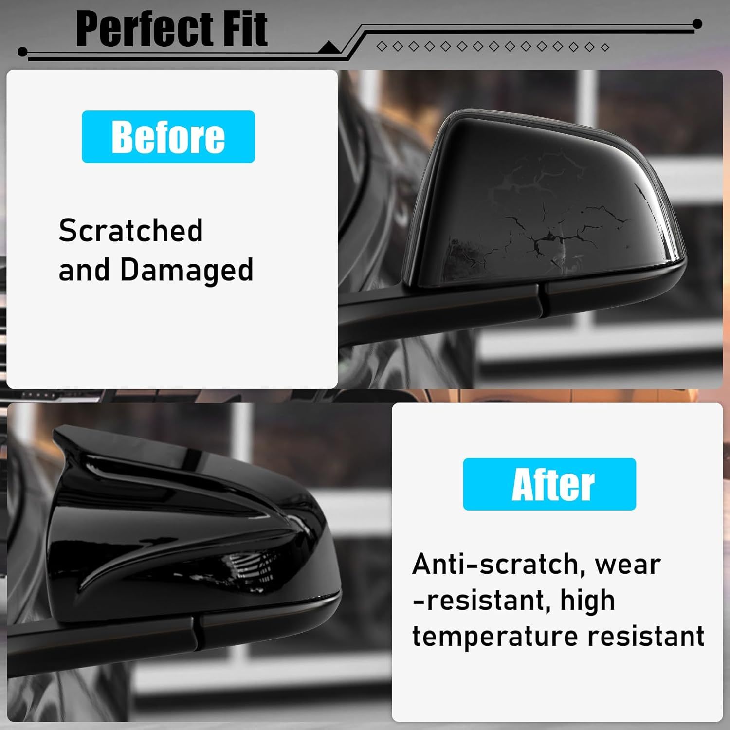 YDSSTORE Compatible with Tesla Model 3 Side Mirror Cover 2017-2024. Horns M Style Glossy Black Rear View Mirror Cover. Clip-on Left Driver &Right Passenger Side Mirror Caps for Tesla Model 3 Accessories-autoydsstore