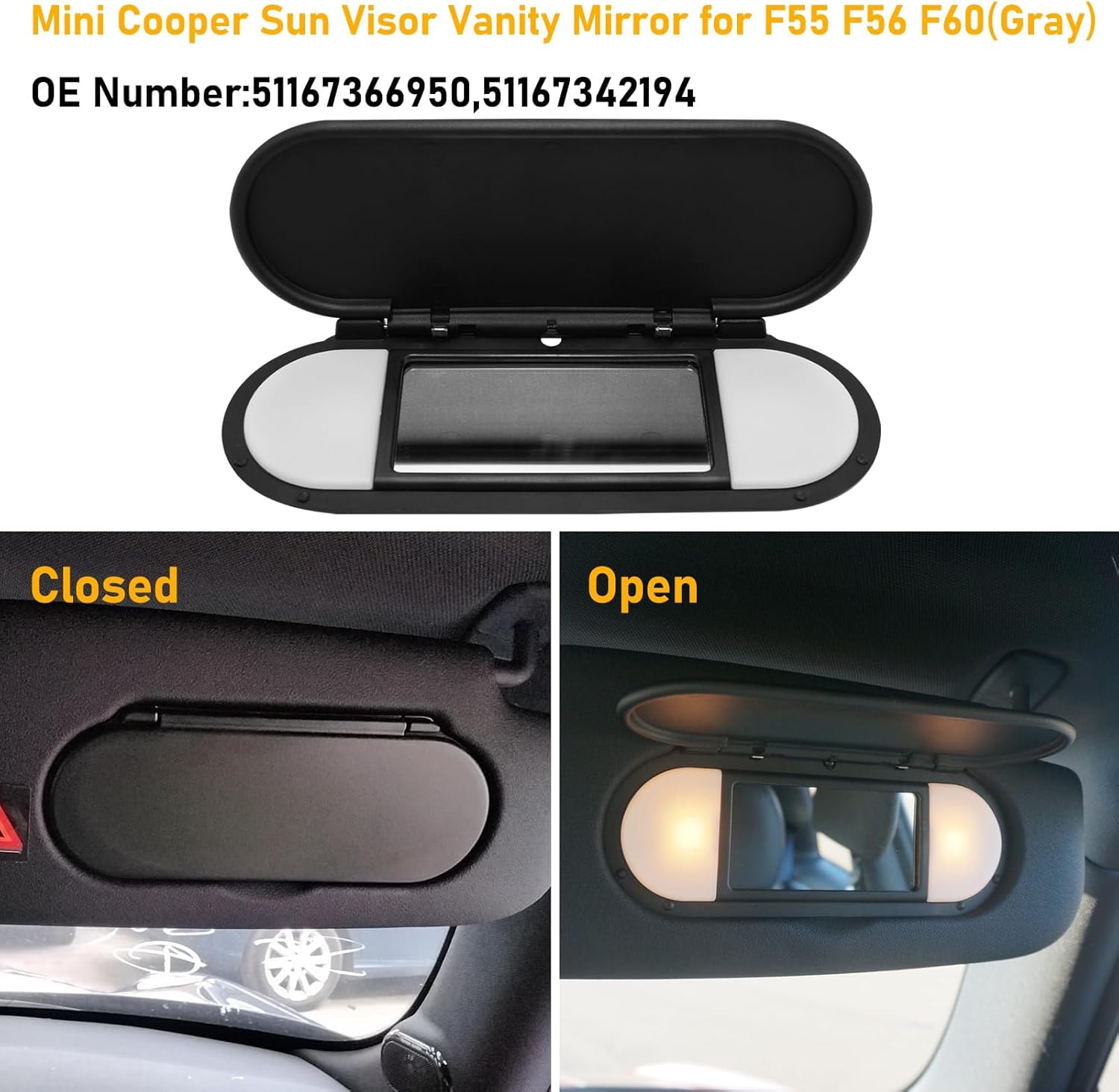 Mini Cooper Sun Visor Vanity Mirror Cover 2015-2022.Front Visor Illuminated Mirror Cover Replacement F55/56/60 for Left/Right.1PCS Sun Visor Makeup Mirror Buckle Cover.Black| YDSSTORE-autoydsstore