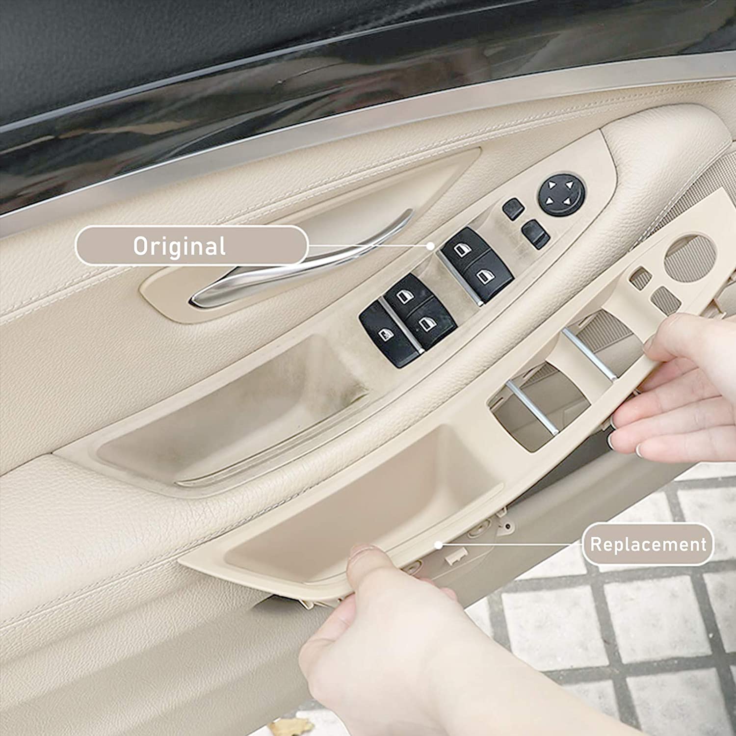 For BMW 5 Series F10/F11: Car Door Handle Kit+Window Switch Covers 7pcs | YDSSTORE