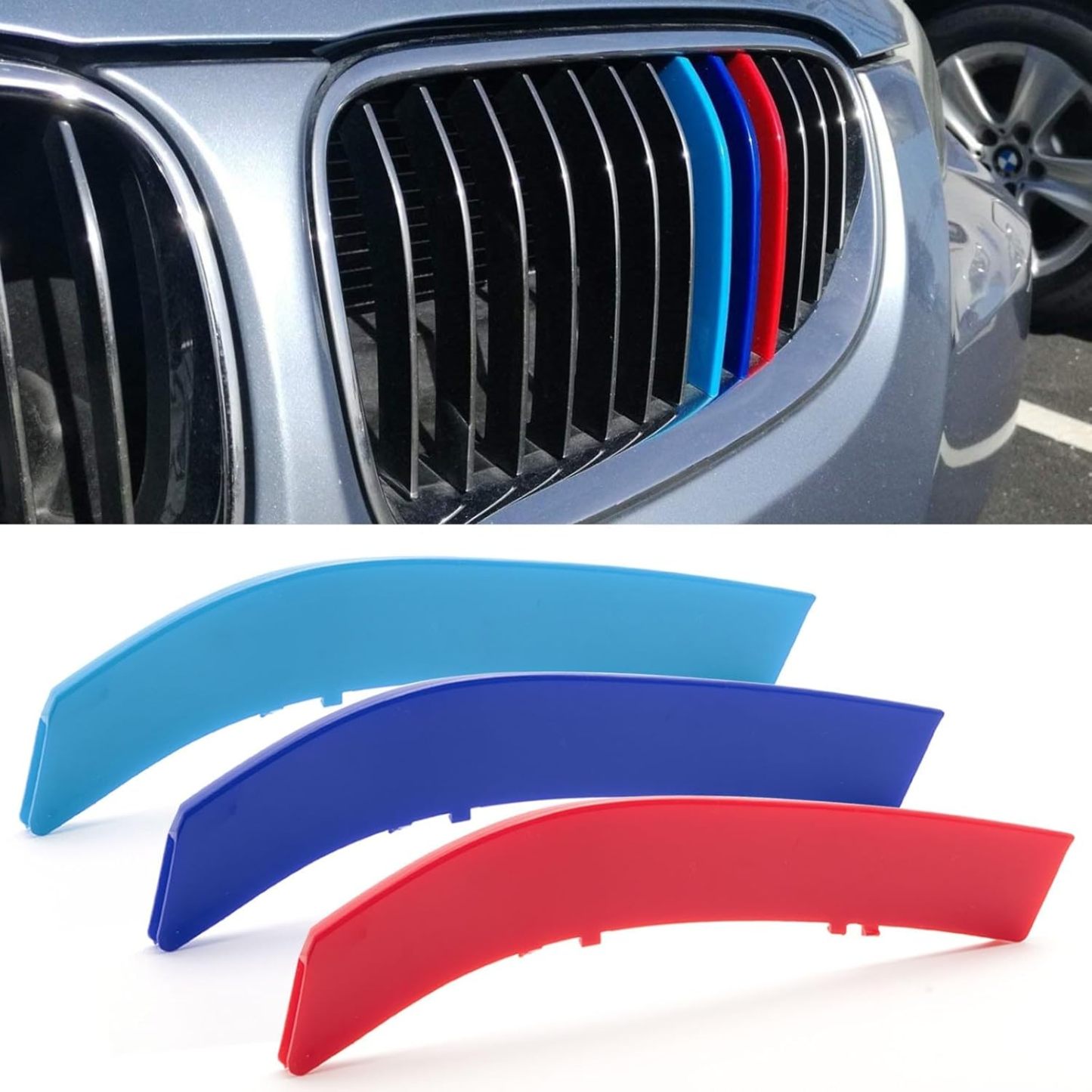 YDSSTORE M-Colored Tri Grille Insert Trim Strips for BMW 3 Series E92 E93 LCI (2011-2013) | Compatible with 13-Beam Front Kidney Grilles | Easy Clip-on Installation-autoydsstore