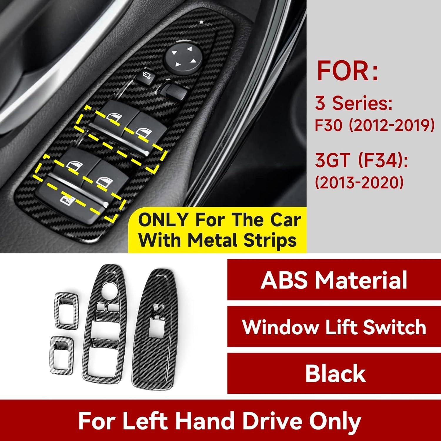 Car Window Lift Switch Cover Trim – Carbon Fiber ABS Sticker Decal for BMW 3 Series F30 F31 F34 3GT F32 F33 F36 Interior Accessories-autoydsstore