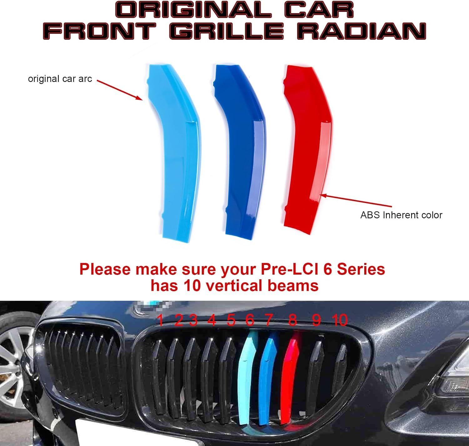 YDSSTORE M-Colored Tri Grille Insert Trim Strips for BMW Pre-LCI 6 Series F12 F13 (2012-2015) | Compatible with 10-Beam Front Kidney Grilles for 640i 650i 2-Door Coupe/Convertible-autoydsstore