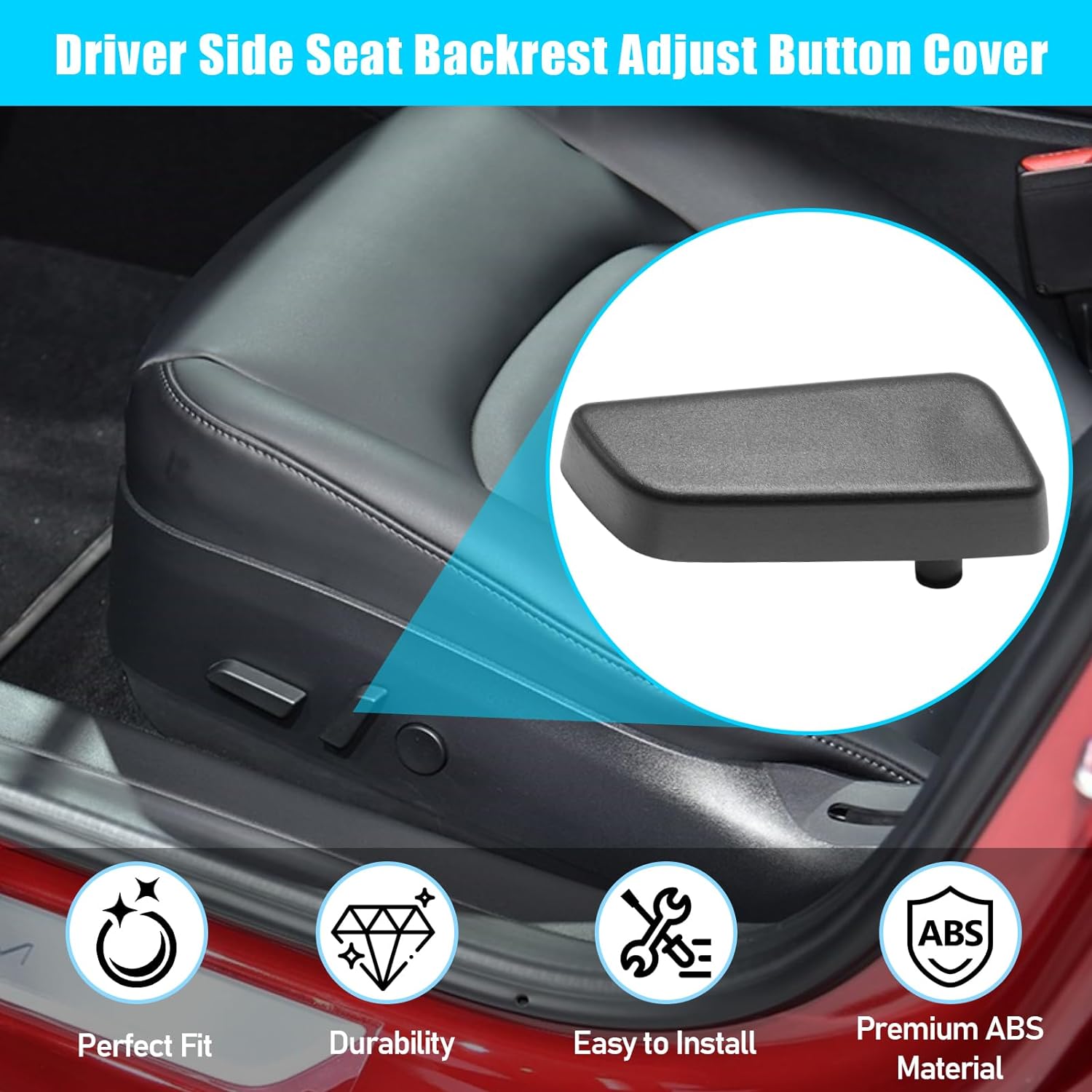 YDSSTORE Compatible with Tesla Model 3/Y Seat Adjustement Button 2017 2018 2019 2020. Front Driver Side Seat Back Forward Button Cover for Tesla Model 3 Model Y. Seat Adjuster Switch Button 1098841-00-E-autoydsstore