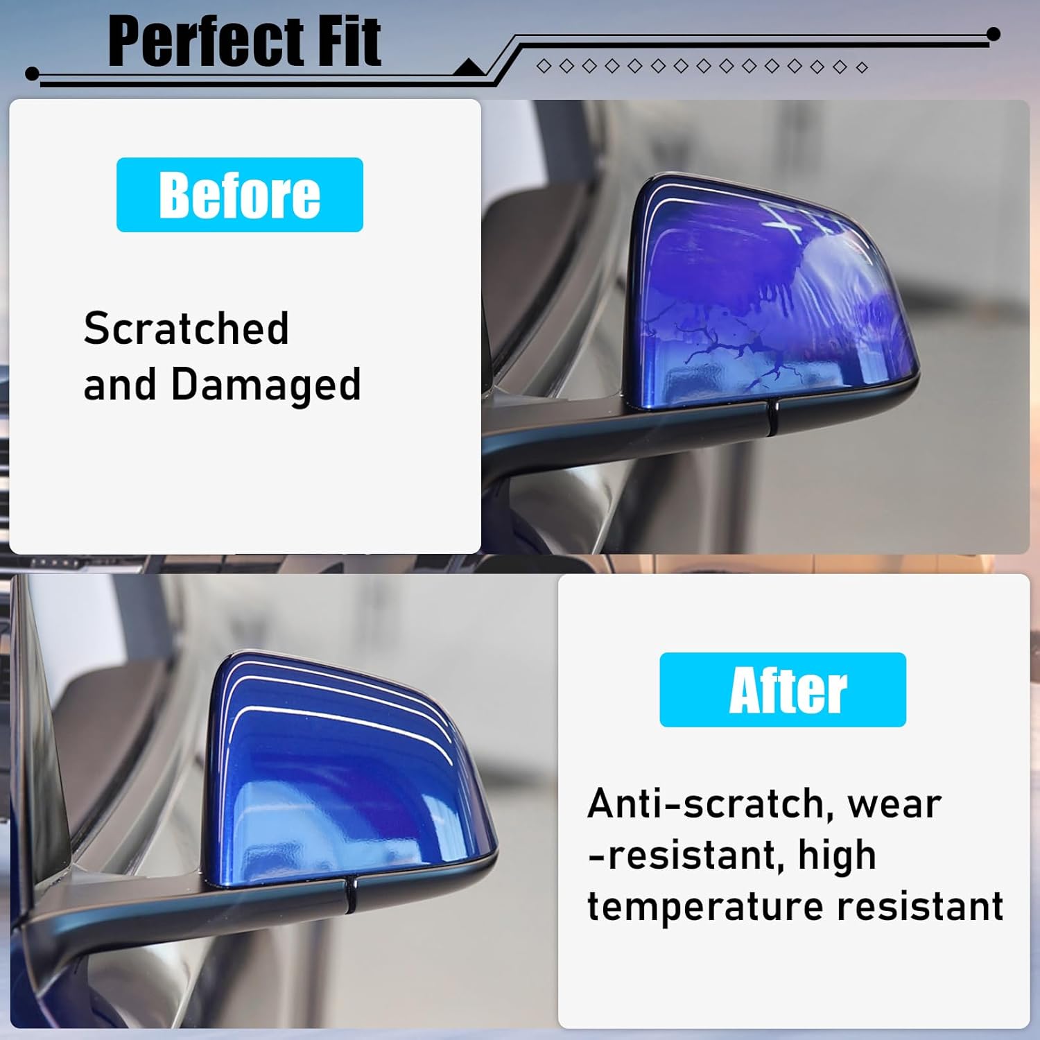 For Tesla Model Y Side Mirror Cover Left Driver Side Replacement | Blue | YDSSTORE