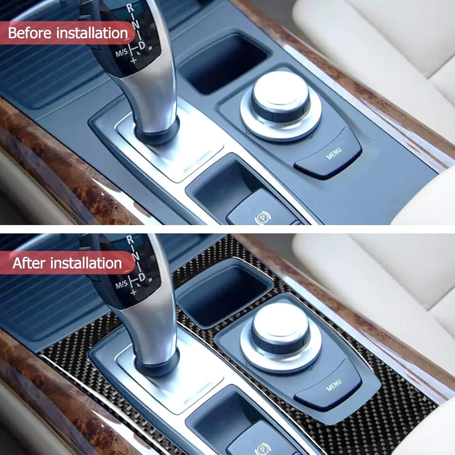 YDSSTORE Carbon Fiber Center Console Gear Shifter Box Panel Cover Trim for BMW X5 X6 E70 E71 (2007-2009) – 1pc Black C | Premium Interior Accessories-autoydsstore