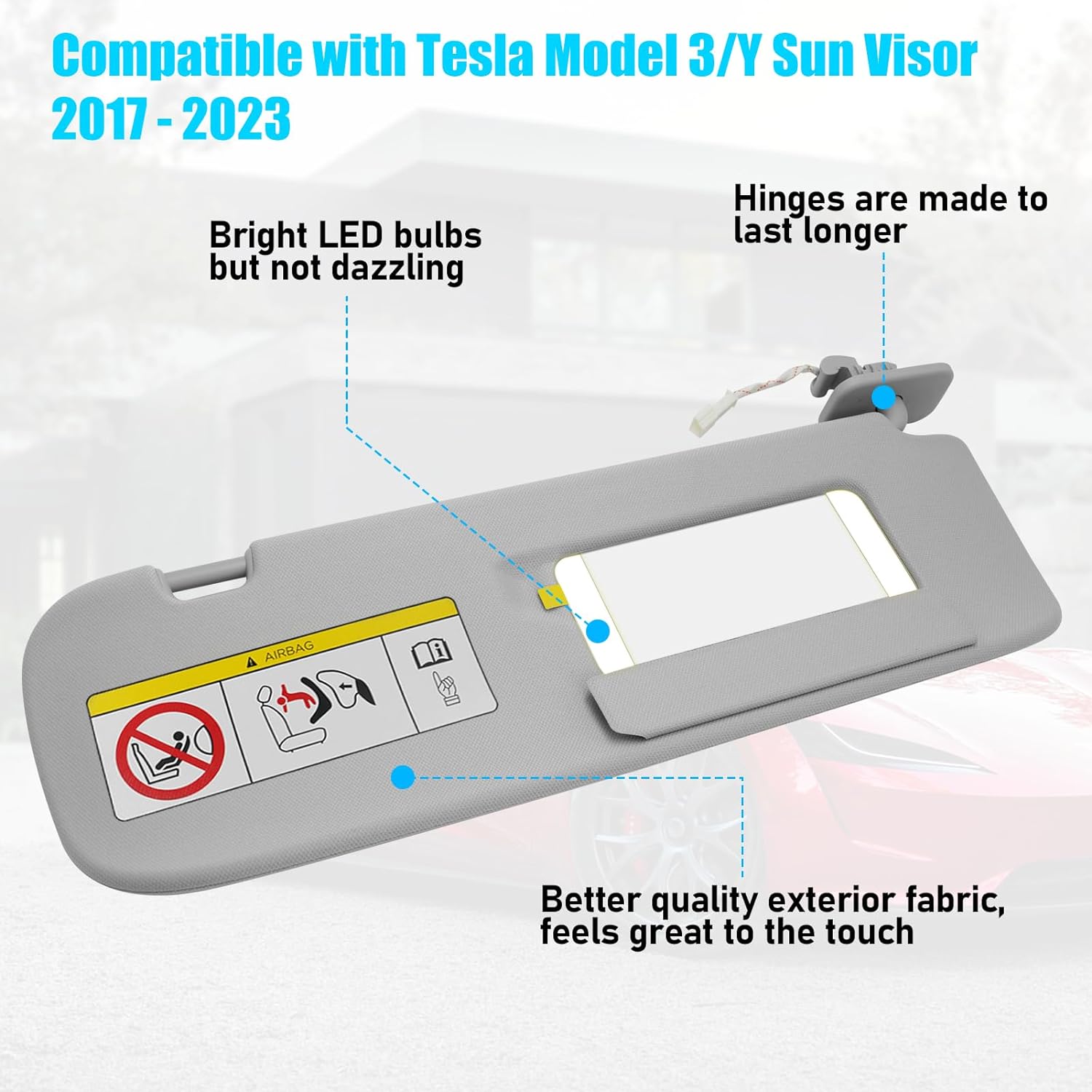 YDSSTORE Compatible with Tesla Model 3/Y Sun Visor 2017-2023. 1490406-01-B. Passenger Side Sunvisor Replacement with Vanity Mirror. Grey Sunroof Sun Visor for Tesla Model 3 Model Y 2017-2023 (Right)-autoydsstore