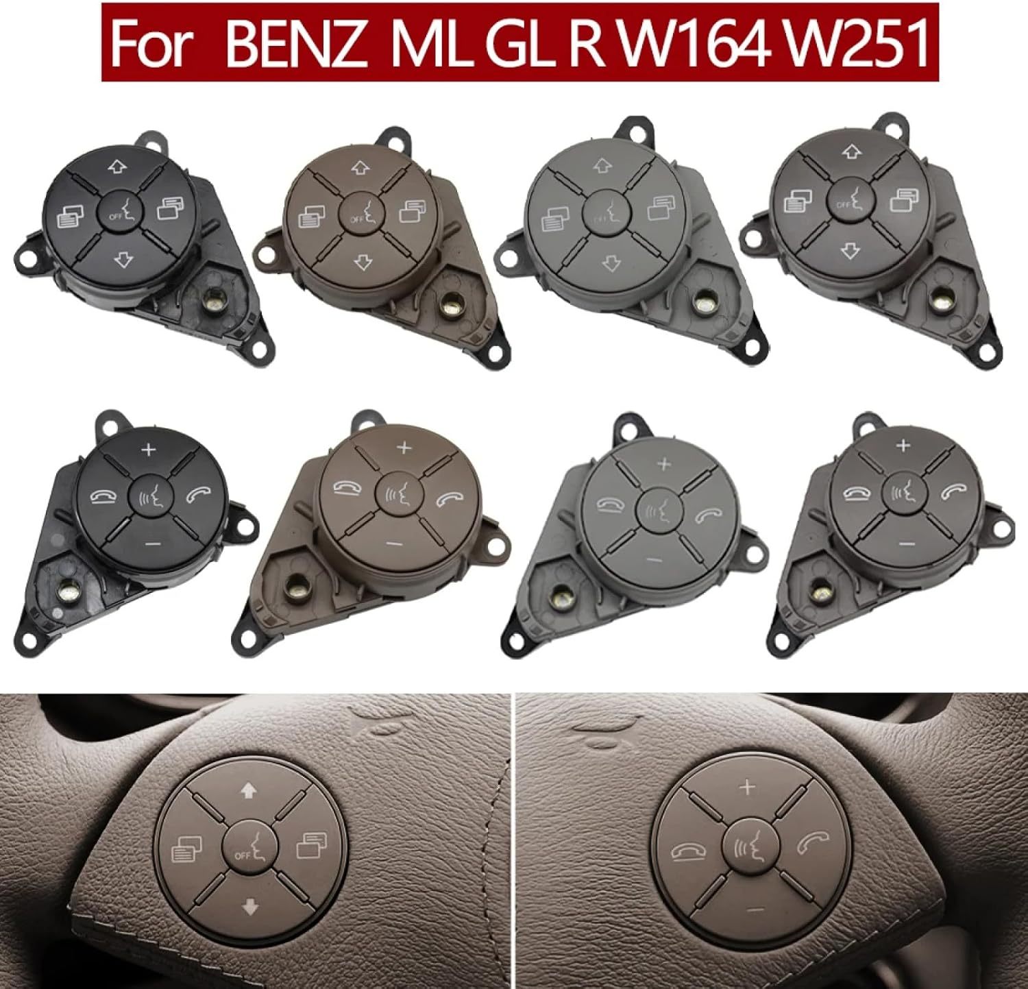 JQUAL Bouton de Commande de commutateur de Volant Gauche Droite. Touches Multifonctions pour Mercedes Benz W164 ML GL W251 1648700558 1648700658