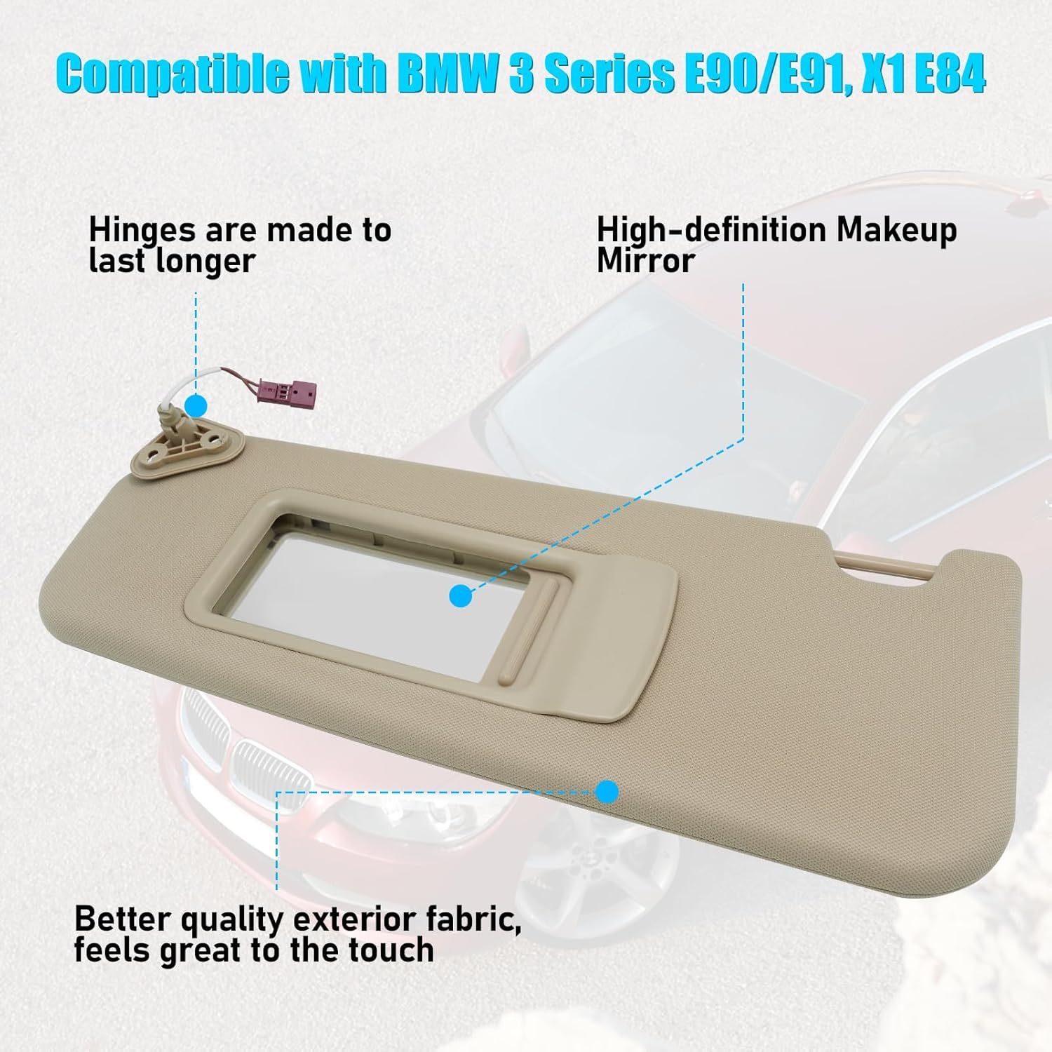 BMW 3 Series & X1 Sun Visor (E90. E91. E84) 2005-2015 | Beige. Left | YDSSTORE