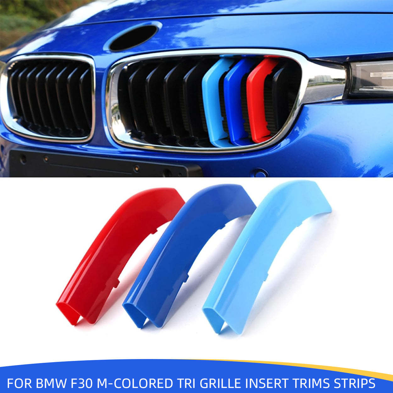 YDSSTORE M-Colored Tri Grille Insert Trim Strips for BMW 3 Series F30 & F31 (2013-2018) | Compatible with 8-Beam Black Grilles | Easy Clip-on Installation-autoydsstore