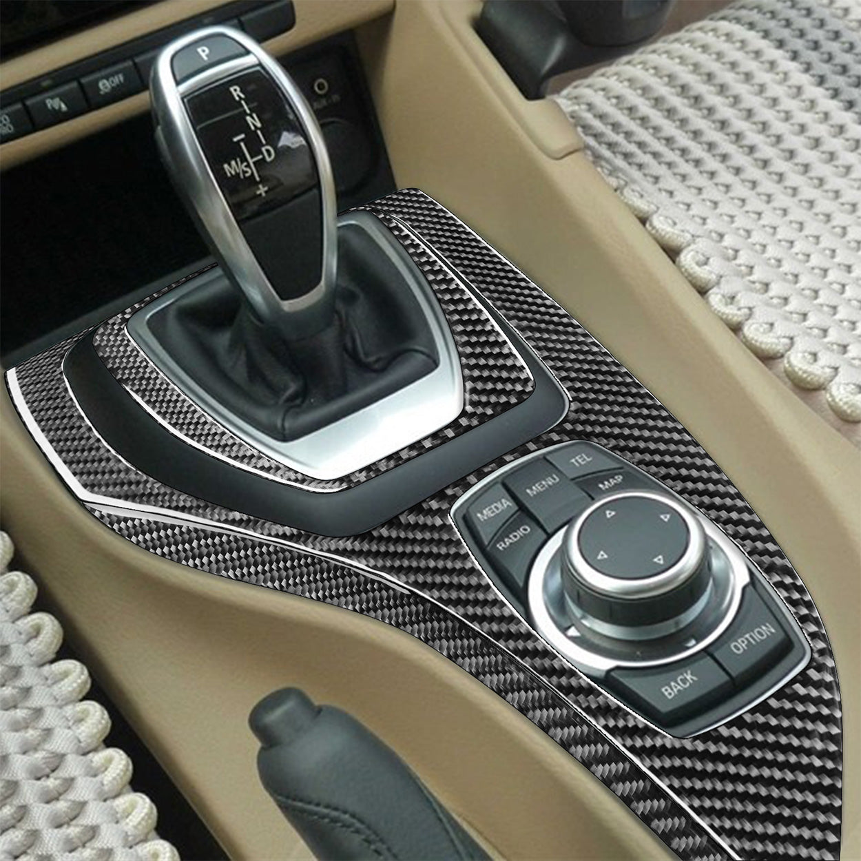 YDSSTORE Carbon Fiber  Center Console Shift Panel Gear Transmission Cover Decoration Sticker Set (3pcs) | Premium Interior Trim for BMW X1 E84 (2013-2015)-autoydsstore