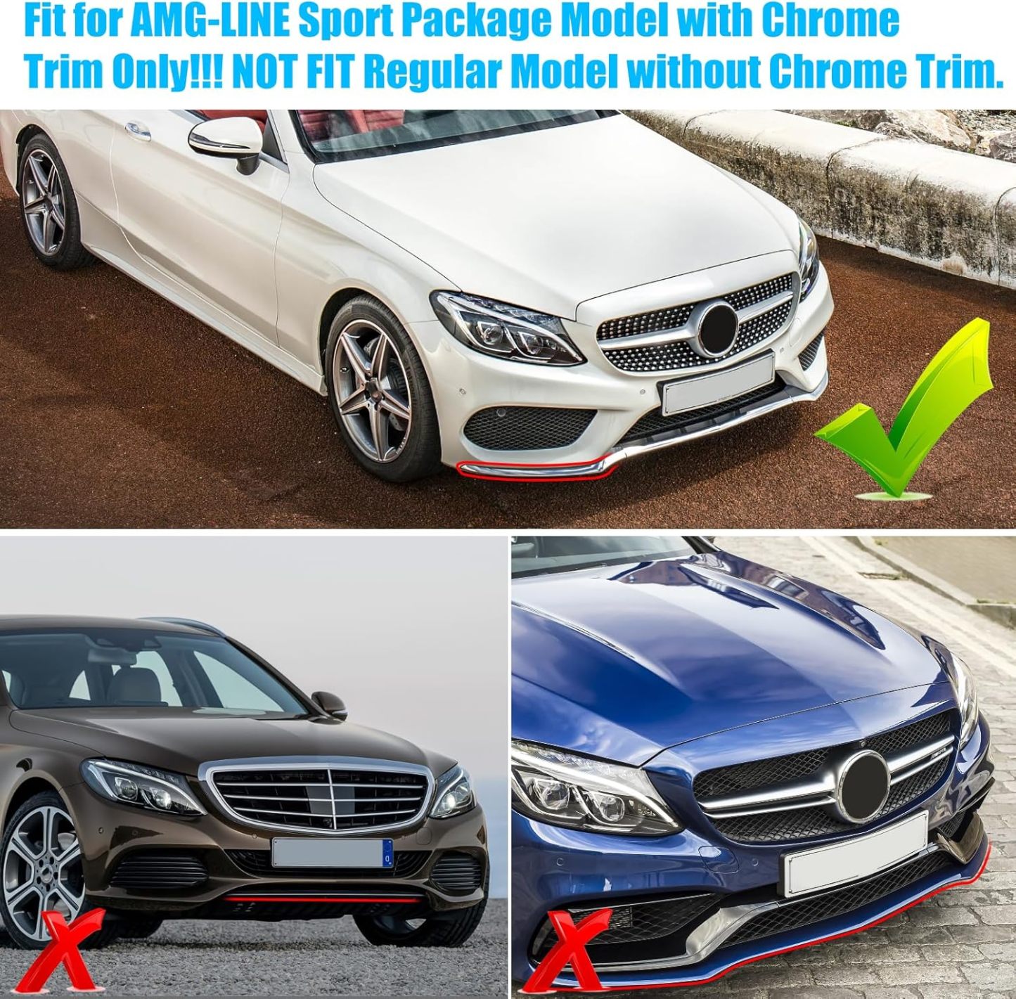 For Mercedes-Benz W205 Front Bumper Trim Molding 2015-2018. Right Front Bumper Lower Chrome Trim Replacement A2058851474 for Mercedes W205 C300 C400 C350 C63 AMG-LINE Sport Model-autoydsstore