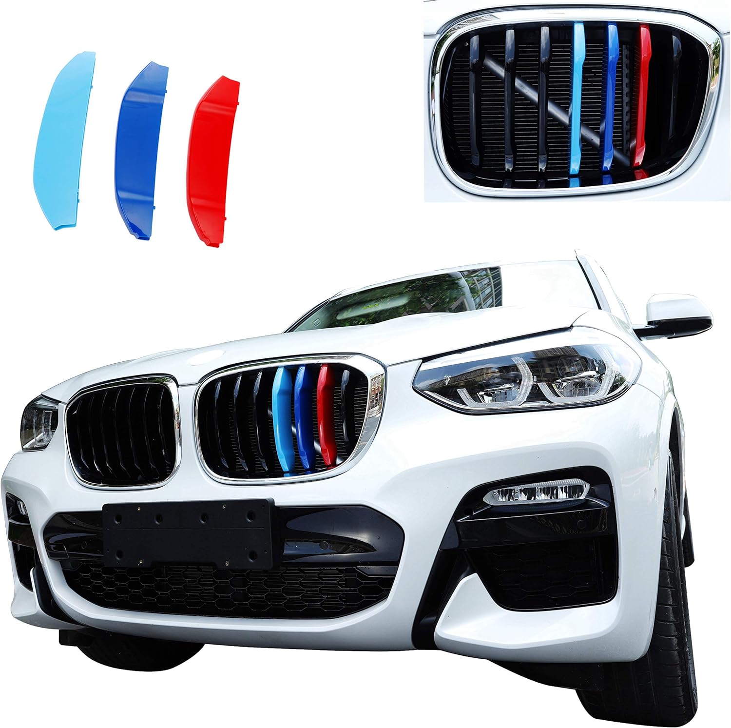 YDSSTORE M-Colored ABS Plastic Grille Inserts for BMW X3 (2018-2021) | Compatible with Standard Kidney Grille. 7 Beams (Not for 2020 X4 M40i)-autoydsstore