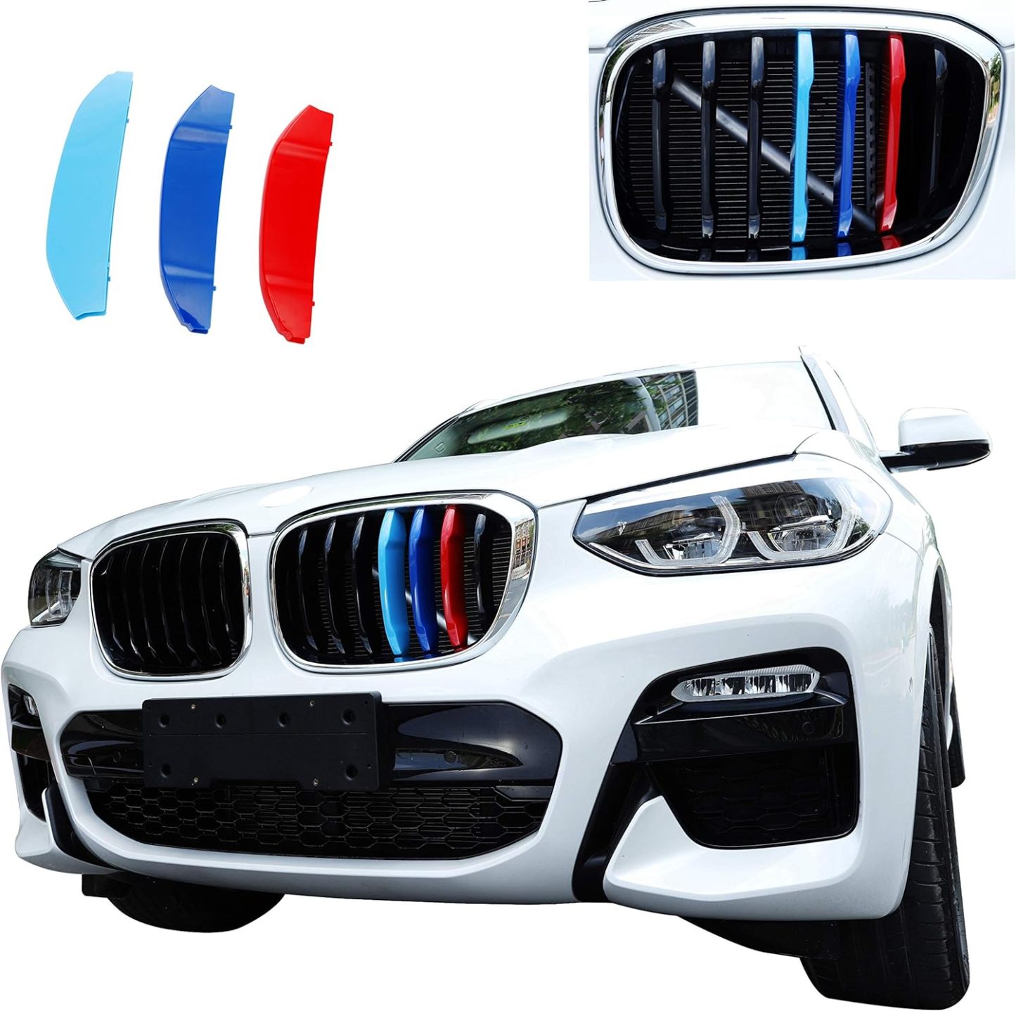 YDSSTORE M-Colored ABS Plastic Grille Inserts for BMW X3 (2018-2021) | Compatible with Standard Kidney Grille. 7 Beams (Not for 2020 X4 M40i)-autoydsstore