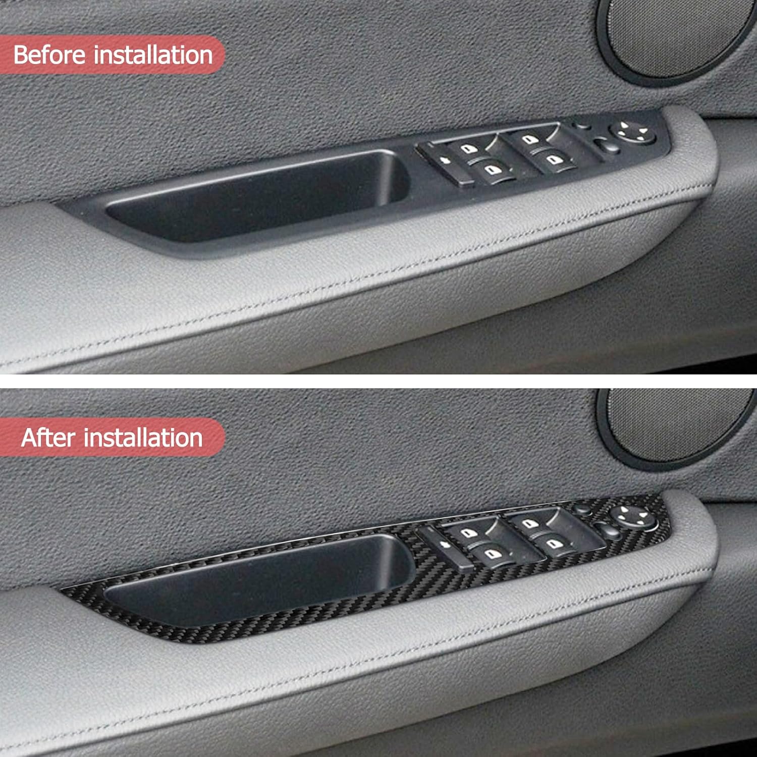 YDSSTORE Carbon Fiber Center Console Car Door Window Rising Control Button Panel Cover Trim Interior Accessories for BMW X5 X6 E70 E71 (2008-2013) – 4pc Black-autoydsstore