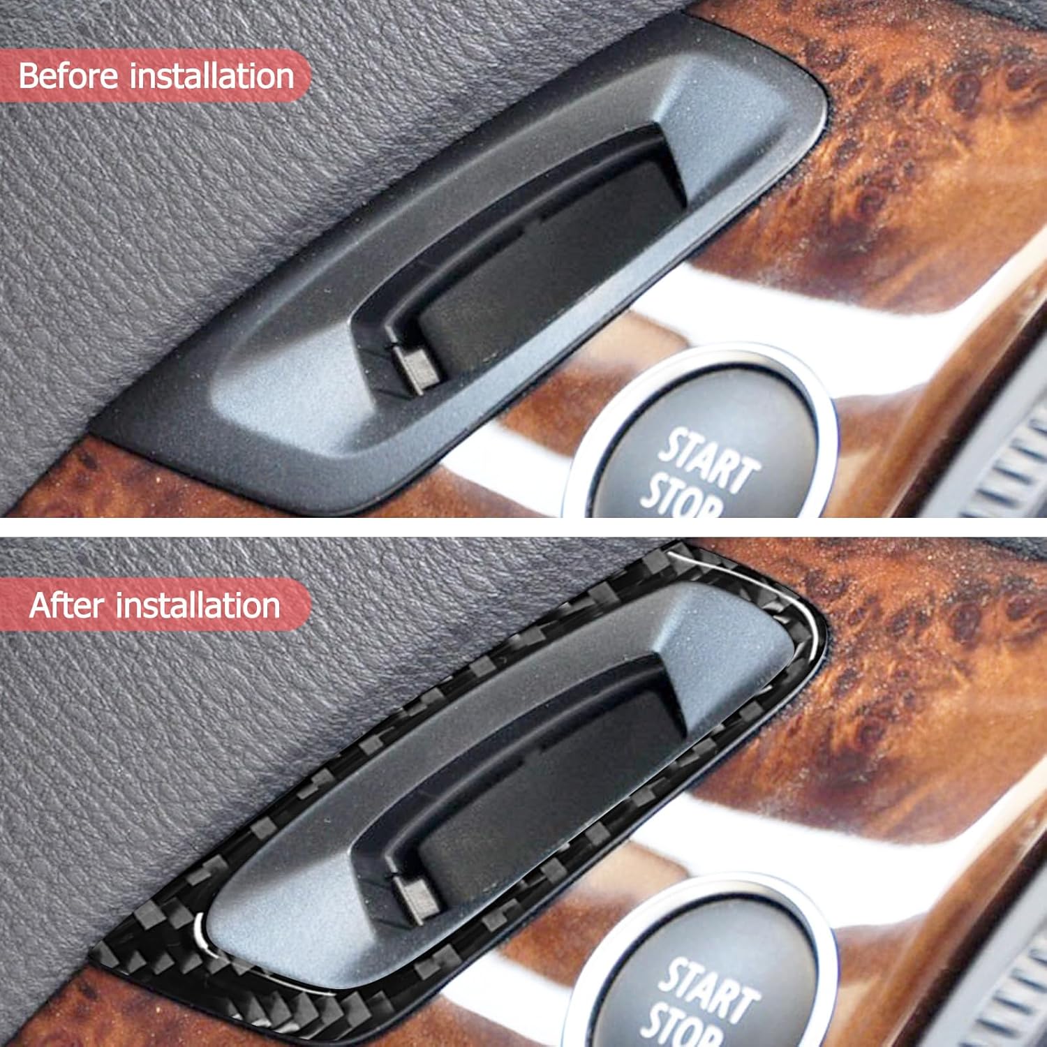 YDSSTORE Carbon Fiber Center Console Car Start/Stop Key Hole Ring Frame Cover Trim Interior Auto Accessories for BMW X5 X6 E70 E71 (2008-2013) – 1pc Black-autoydsstore